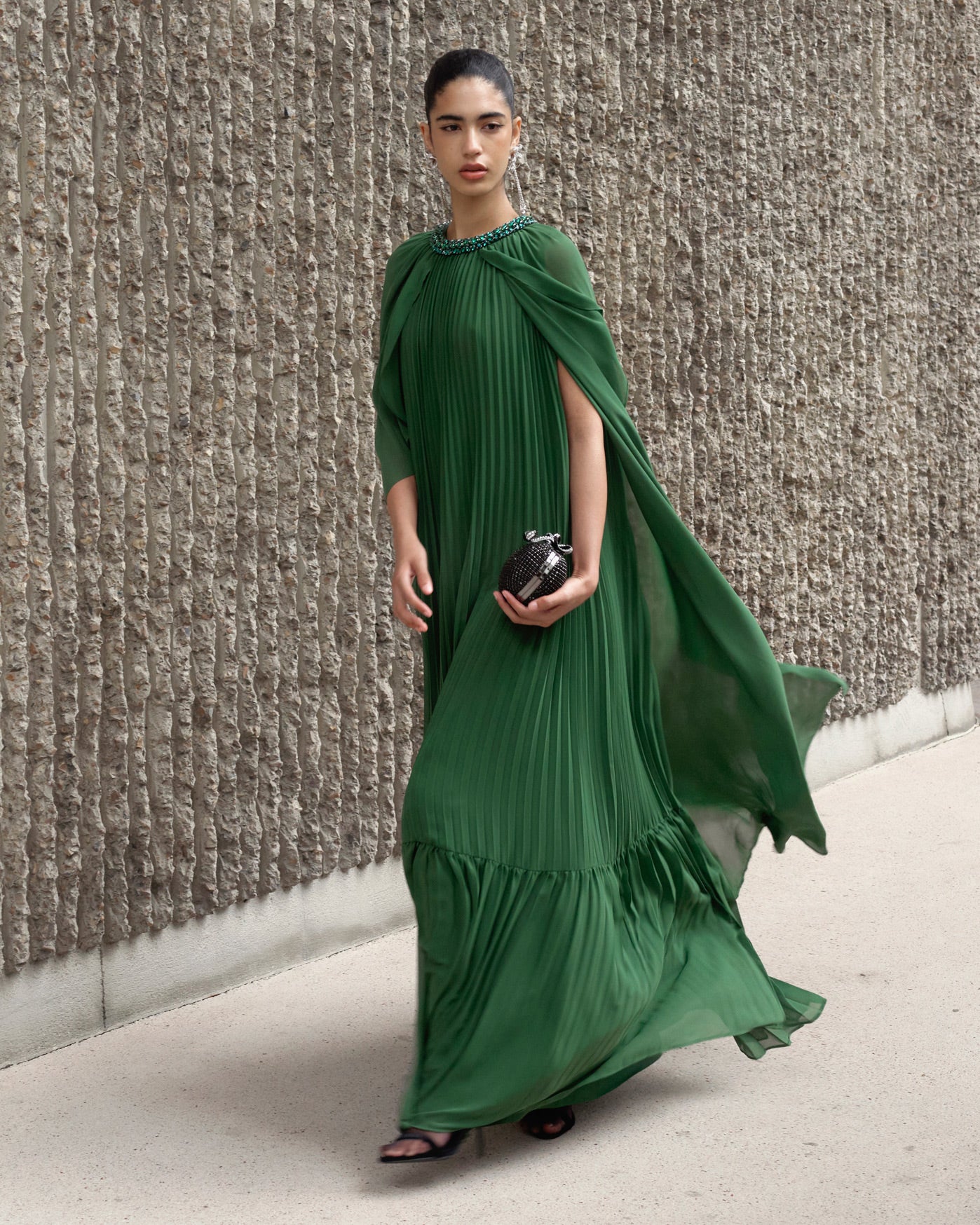 Green Chiffon Cape Maxi Dress