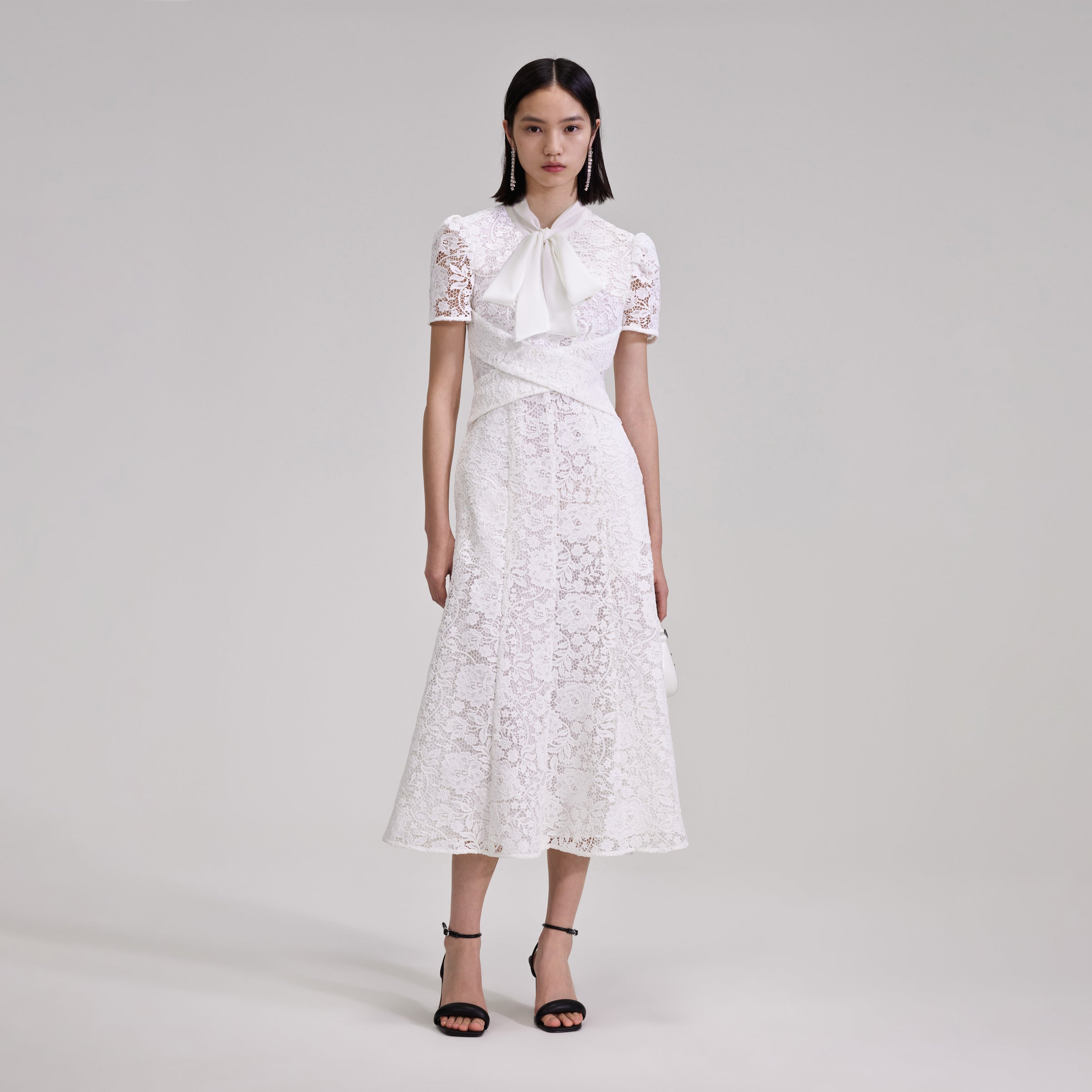 White Cord Lace Crossover Midi Dress – self-portrait