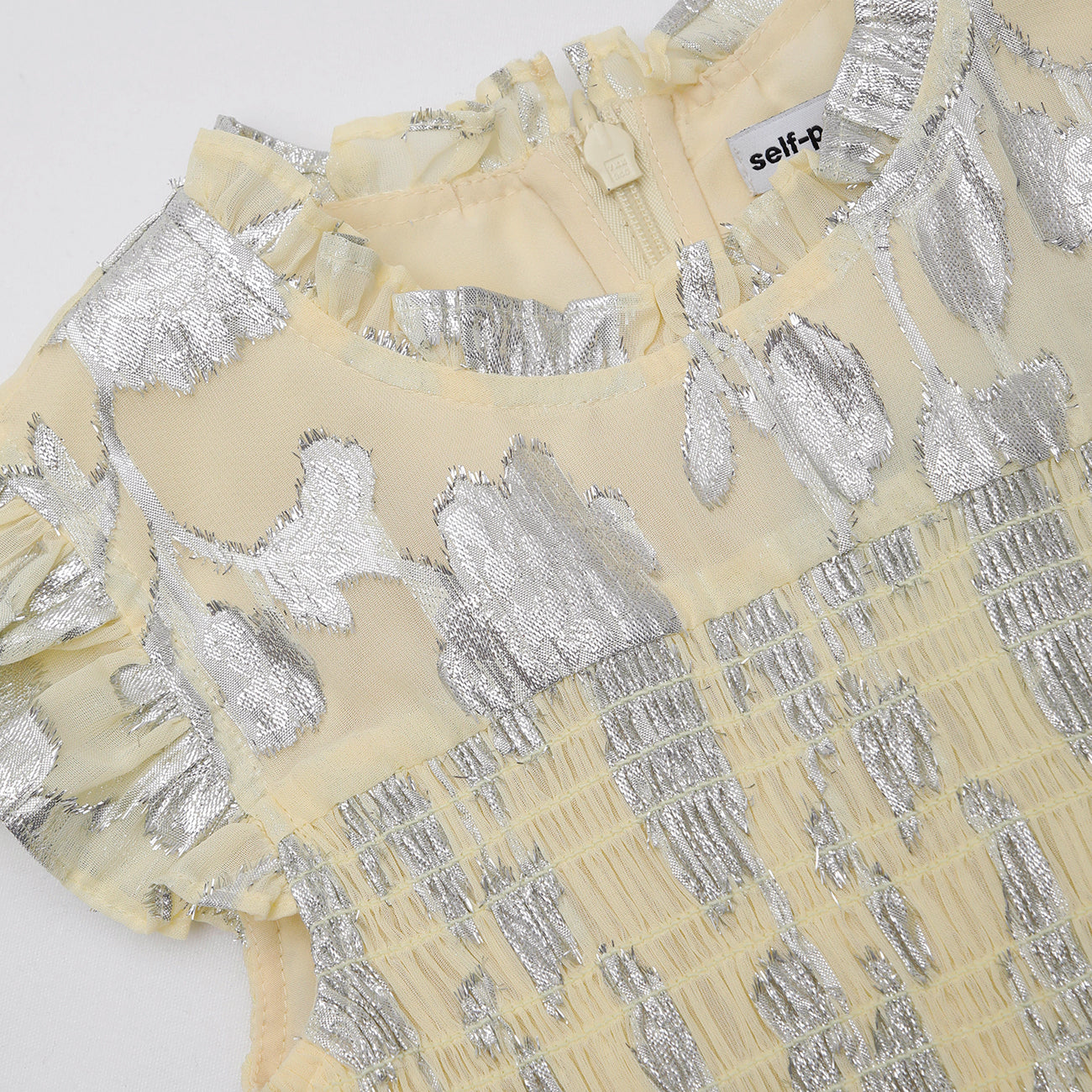 Yellow Metallic Jacquard Tiered Dress – self-portrait