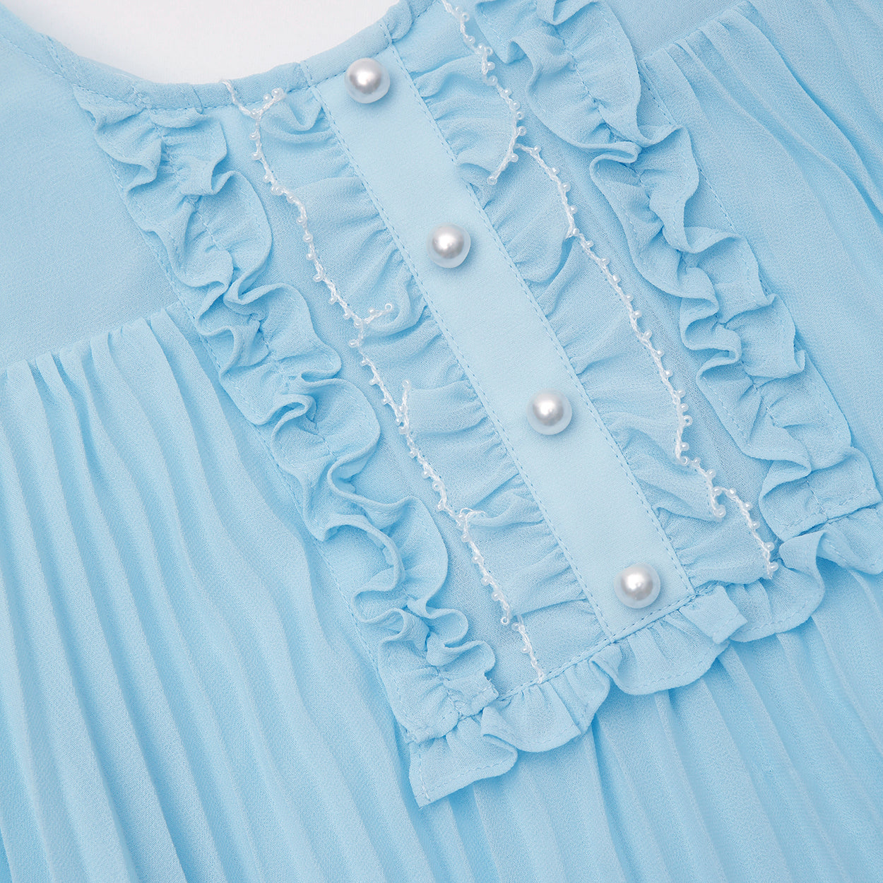 Sky blue cotton plated dress.