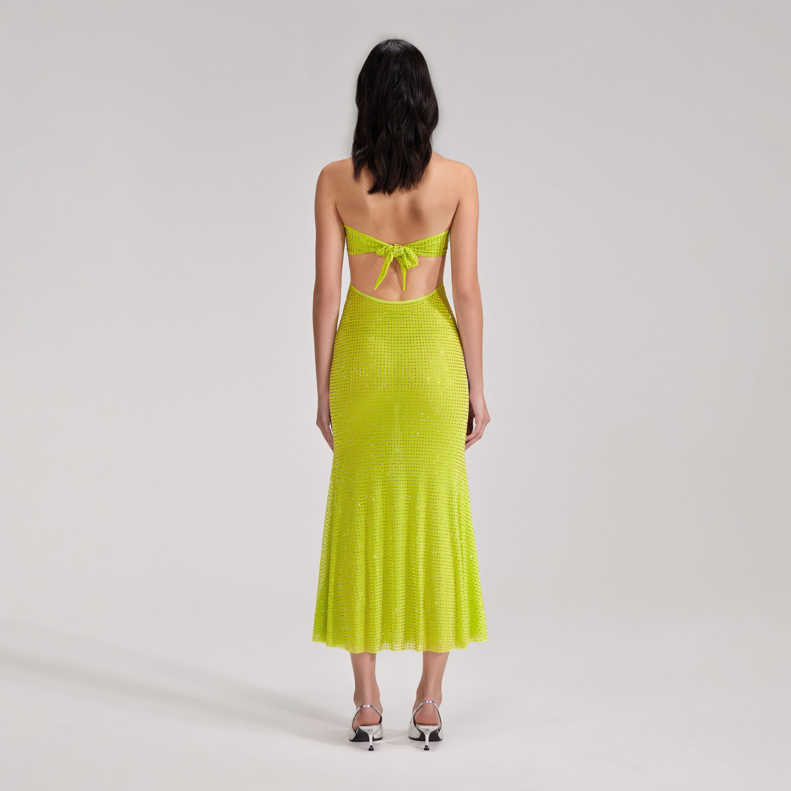 Green Rhinestone Mesh Midi Dress