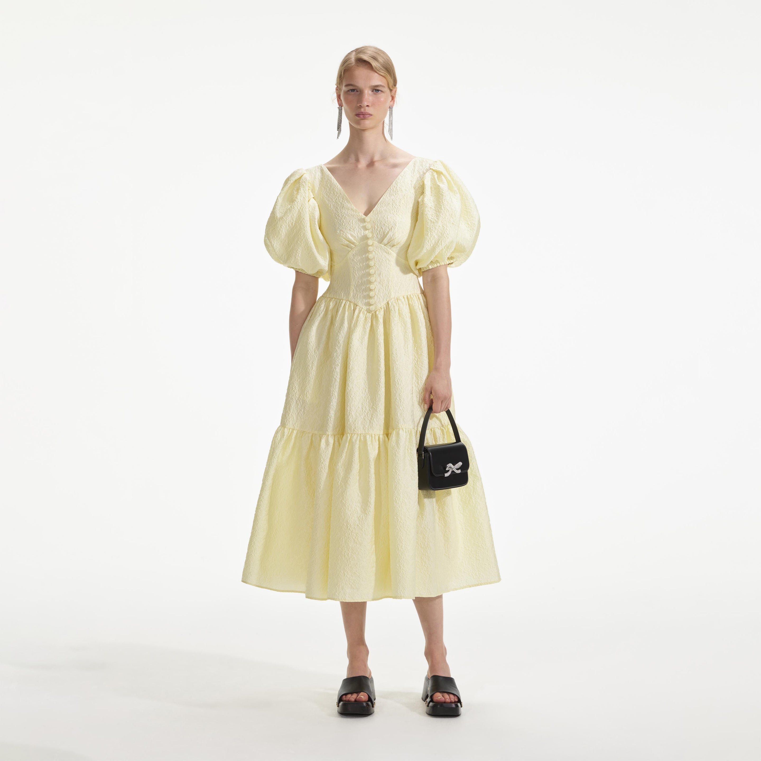 Yellow Jacquard Midi Dress – self-portrait