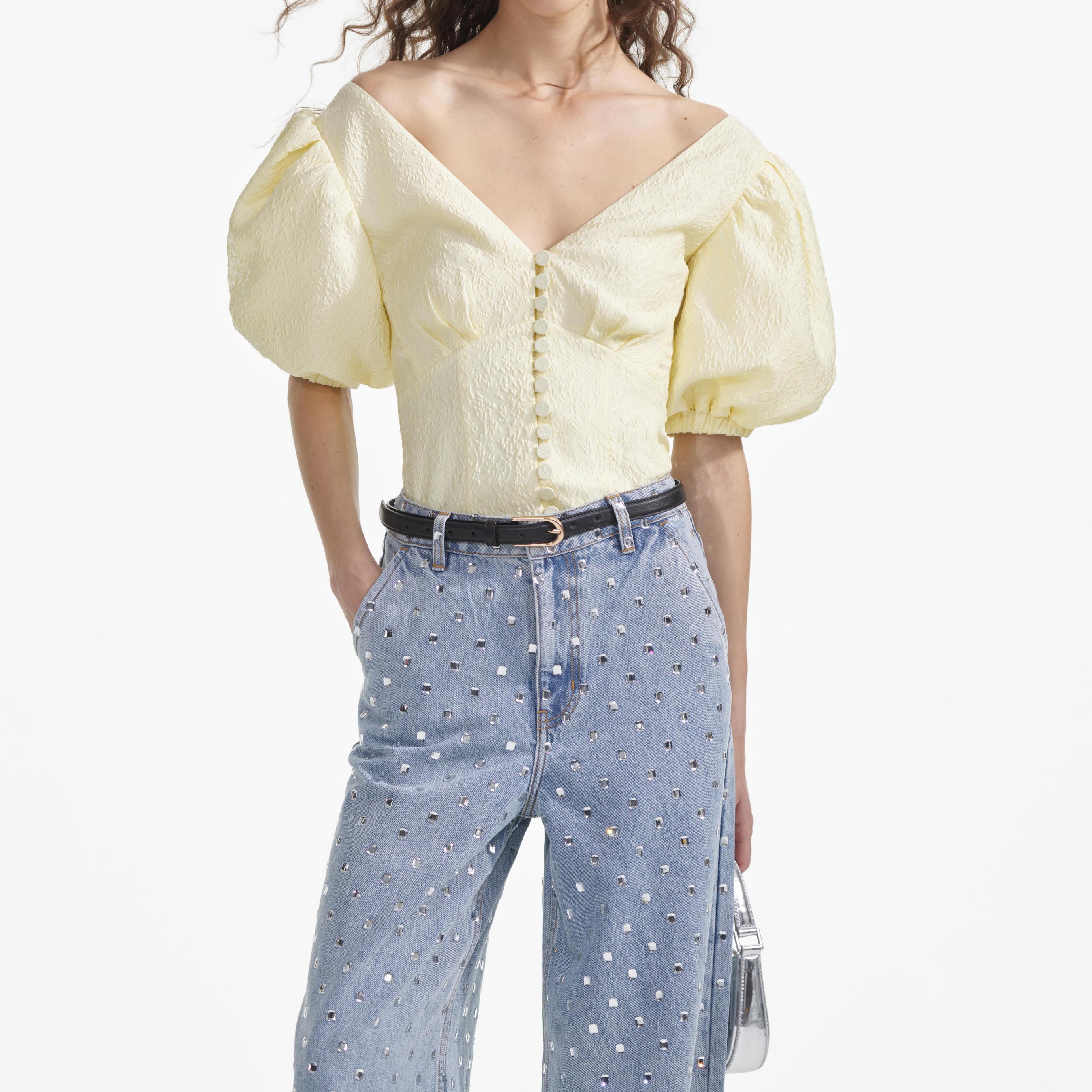 Yellow Jacquard Top