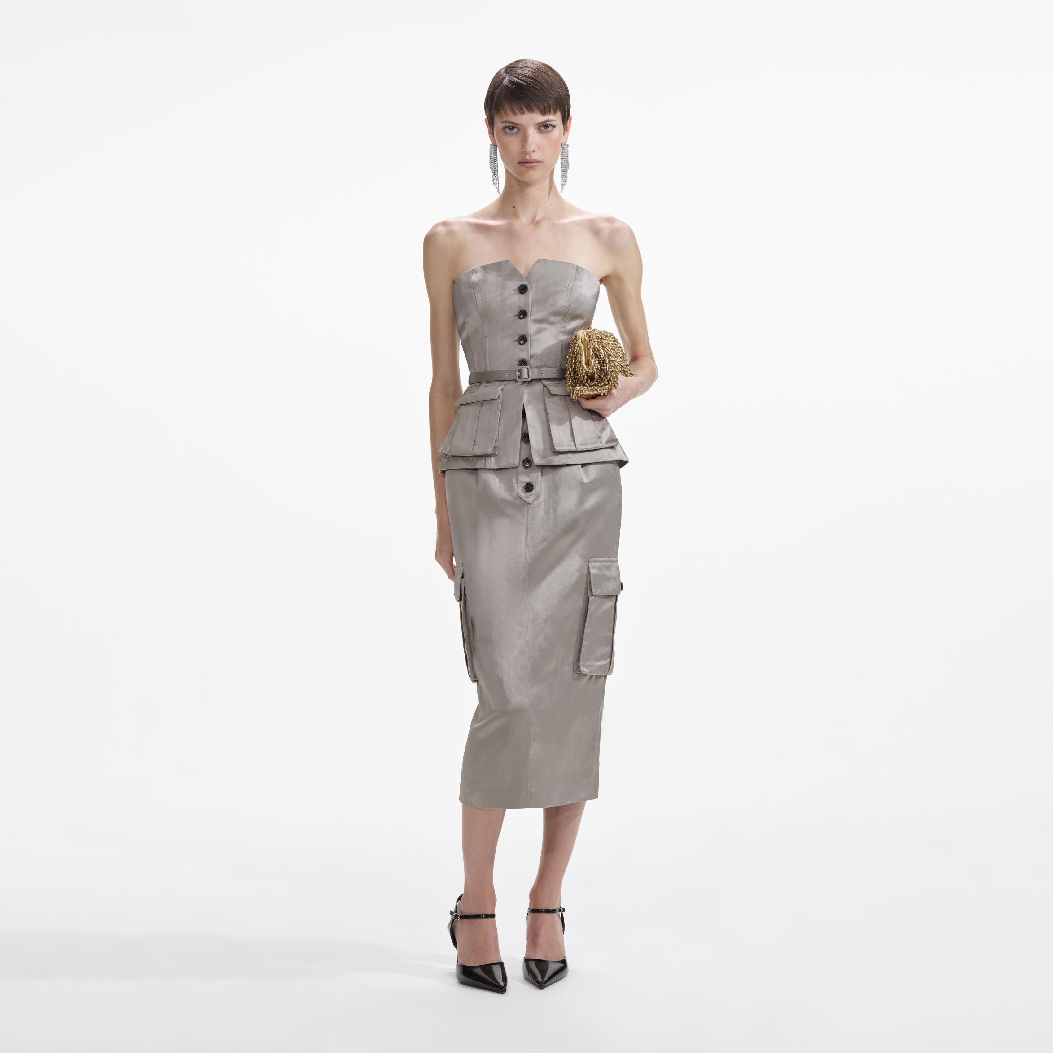 Taupe Satin Corset Top