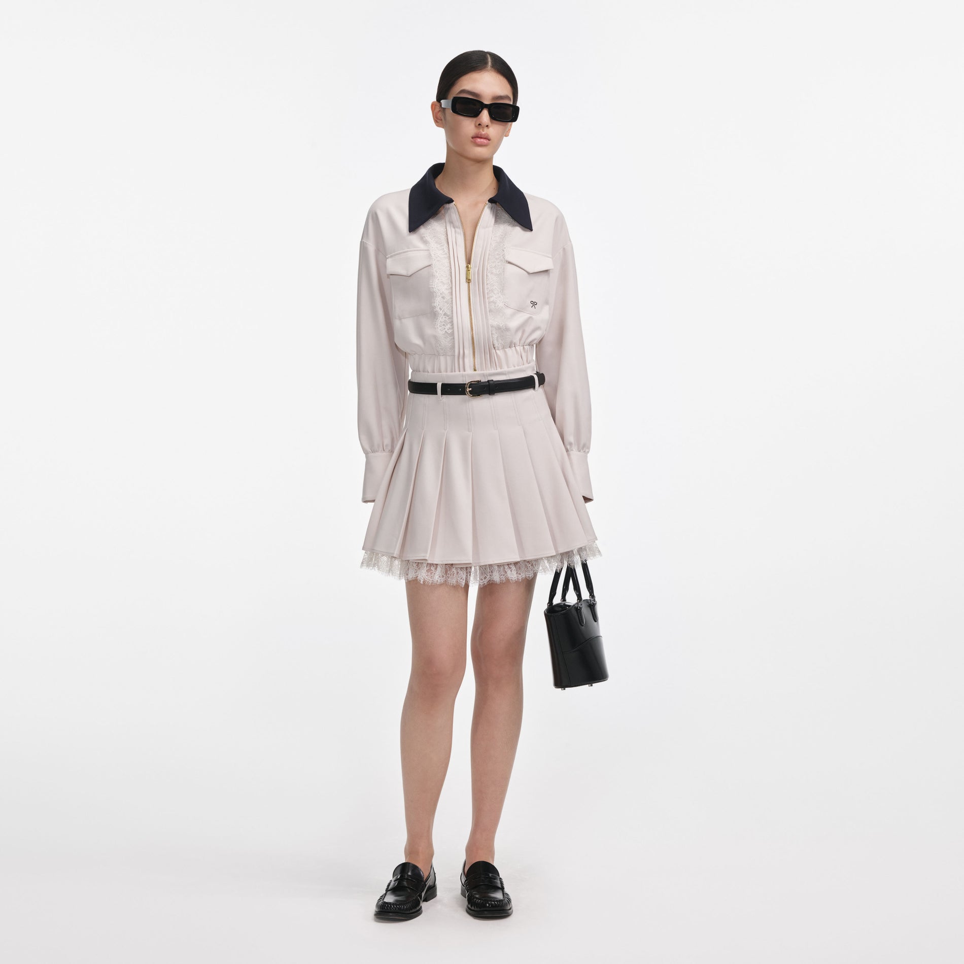 Front view of a woman wearing the Cream Twill Contrast Collar Jacket