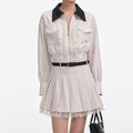 Cream Twill Pleated Mini Skirt