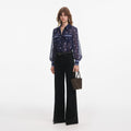 Navy Printed Chiffon Blouse