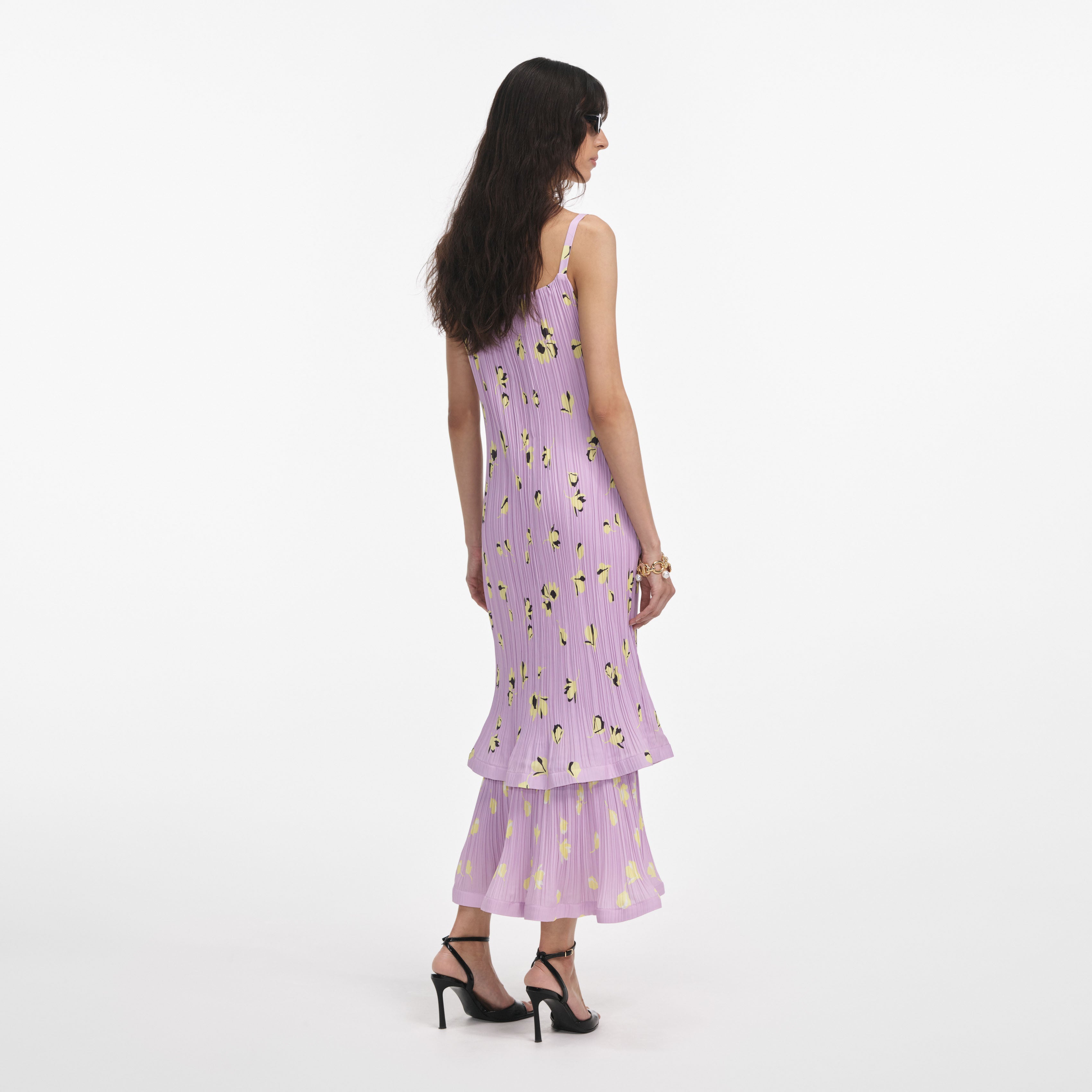 Lilac Floral Plisse Midi Dress