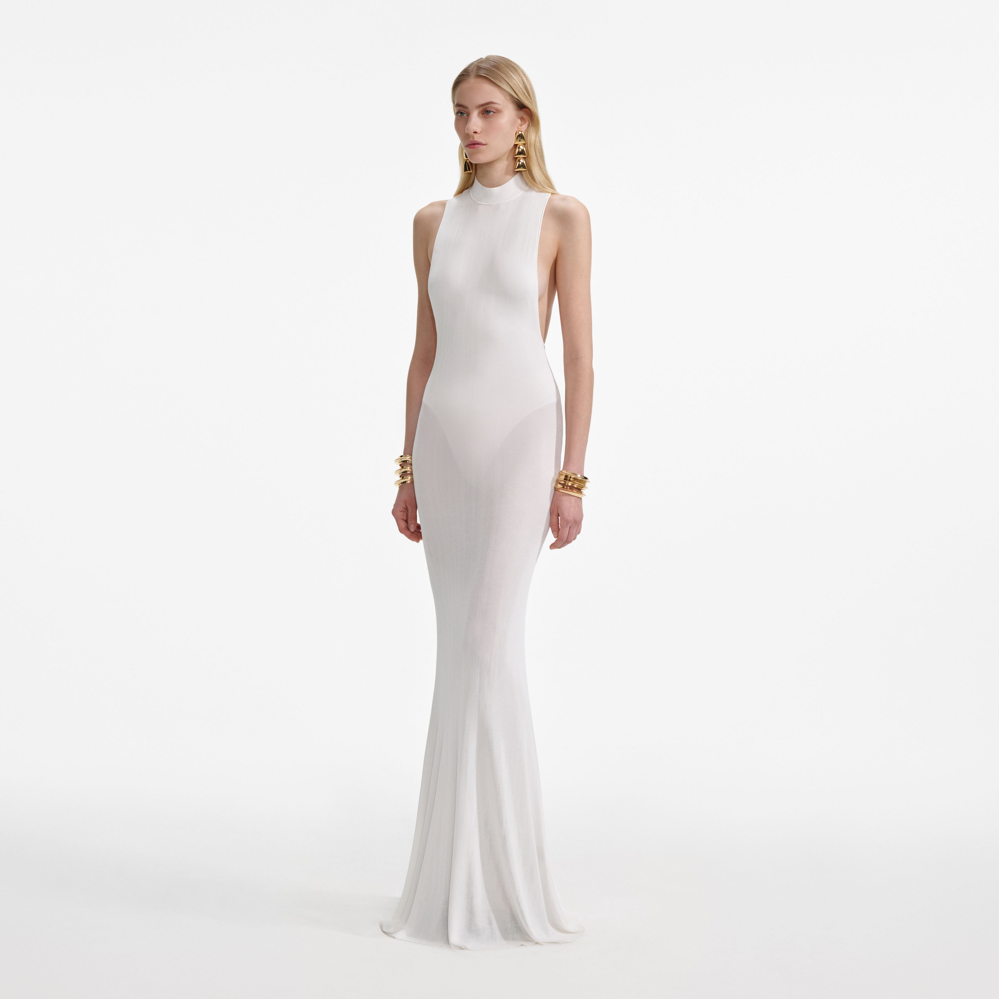 White Racer Back Viscose Knit Maxi Dress