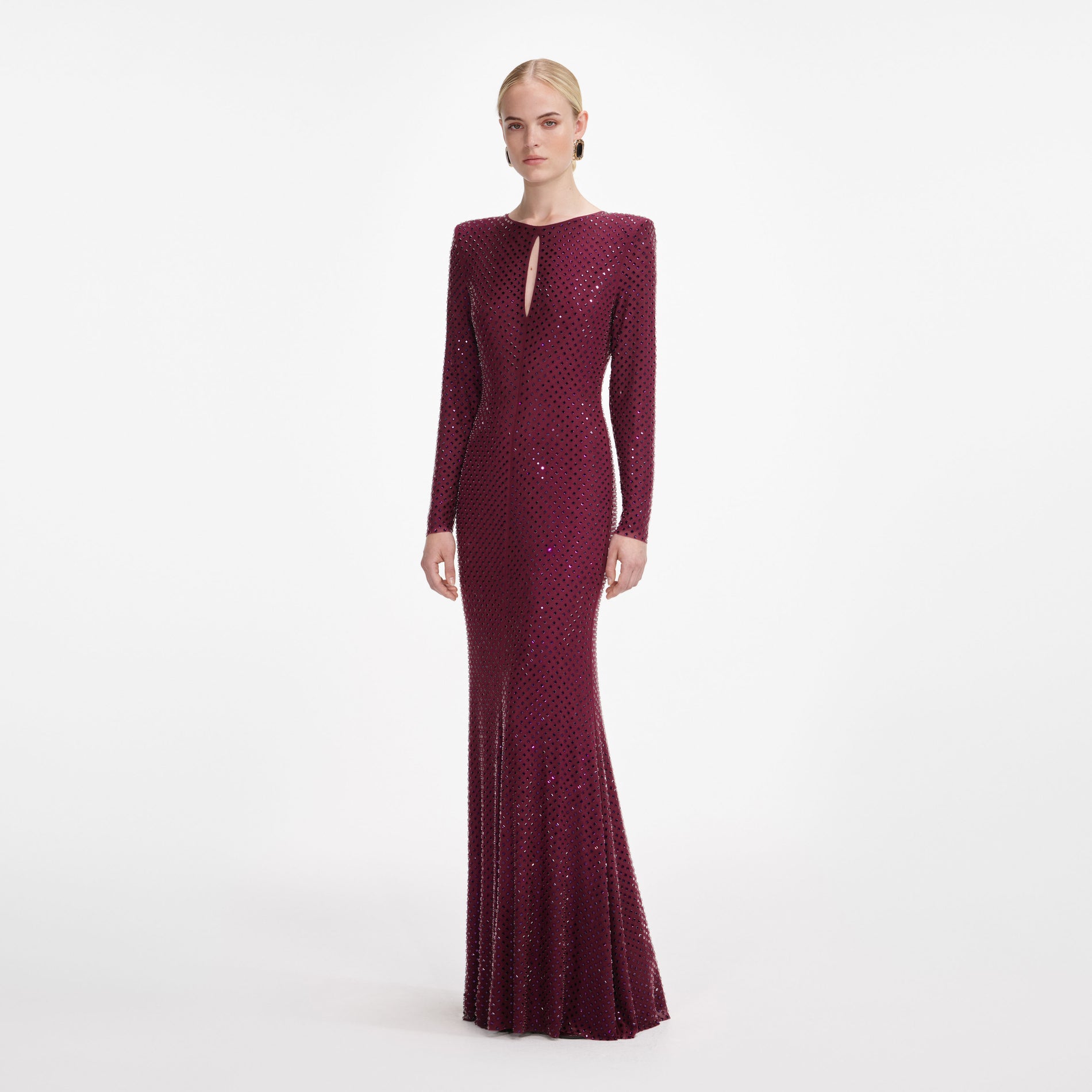 Burgundy Rhinestone Keyhole Maxi Dress