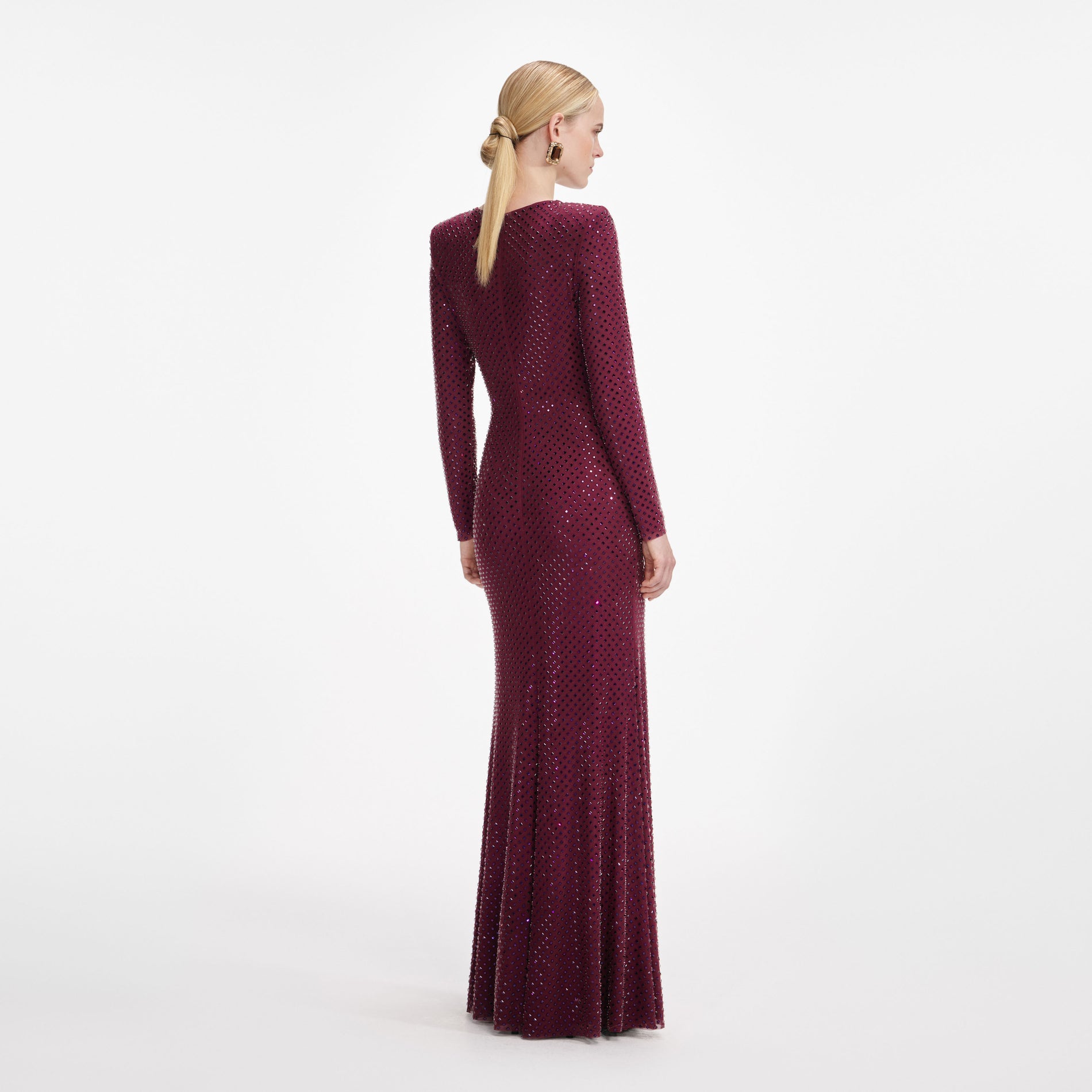Burgundy Rhinestone Keyhole Maxi Dress