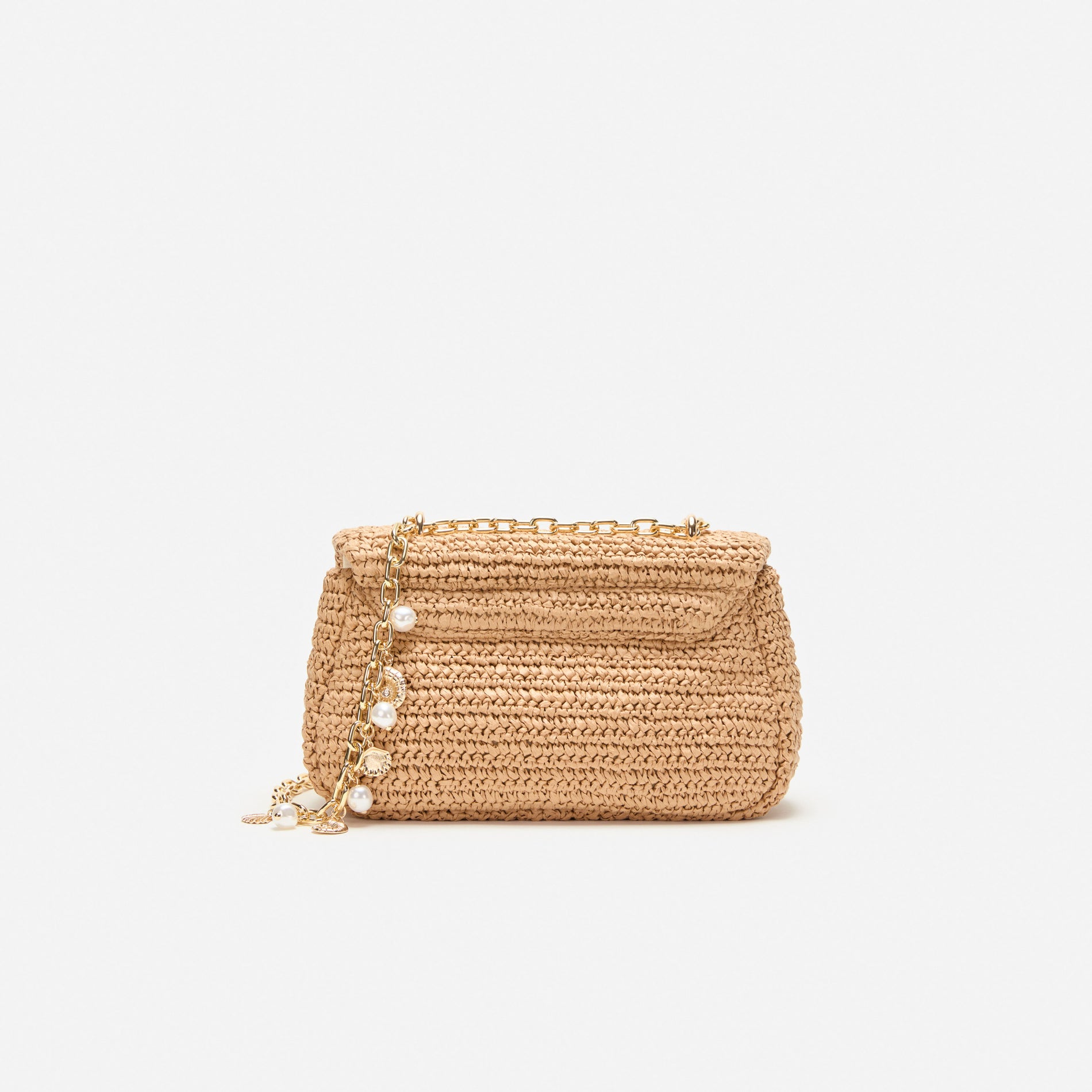 Raffia Bow Charm Shoulder Bag