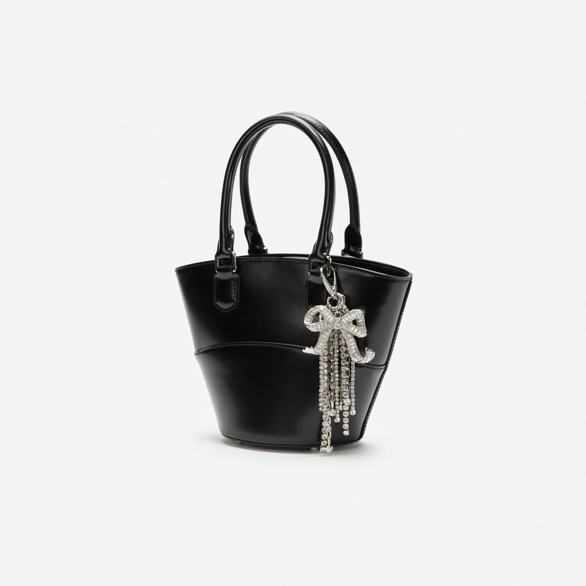 Black Leather Charm Tote Bag