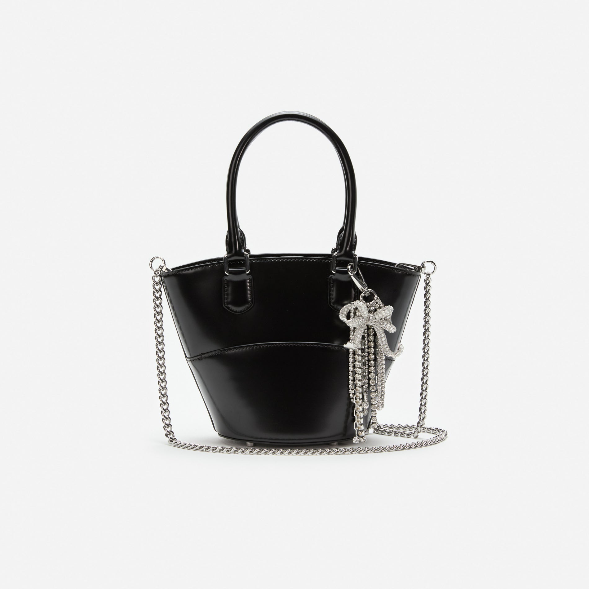 Black Leather Charm Tote Bag