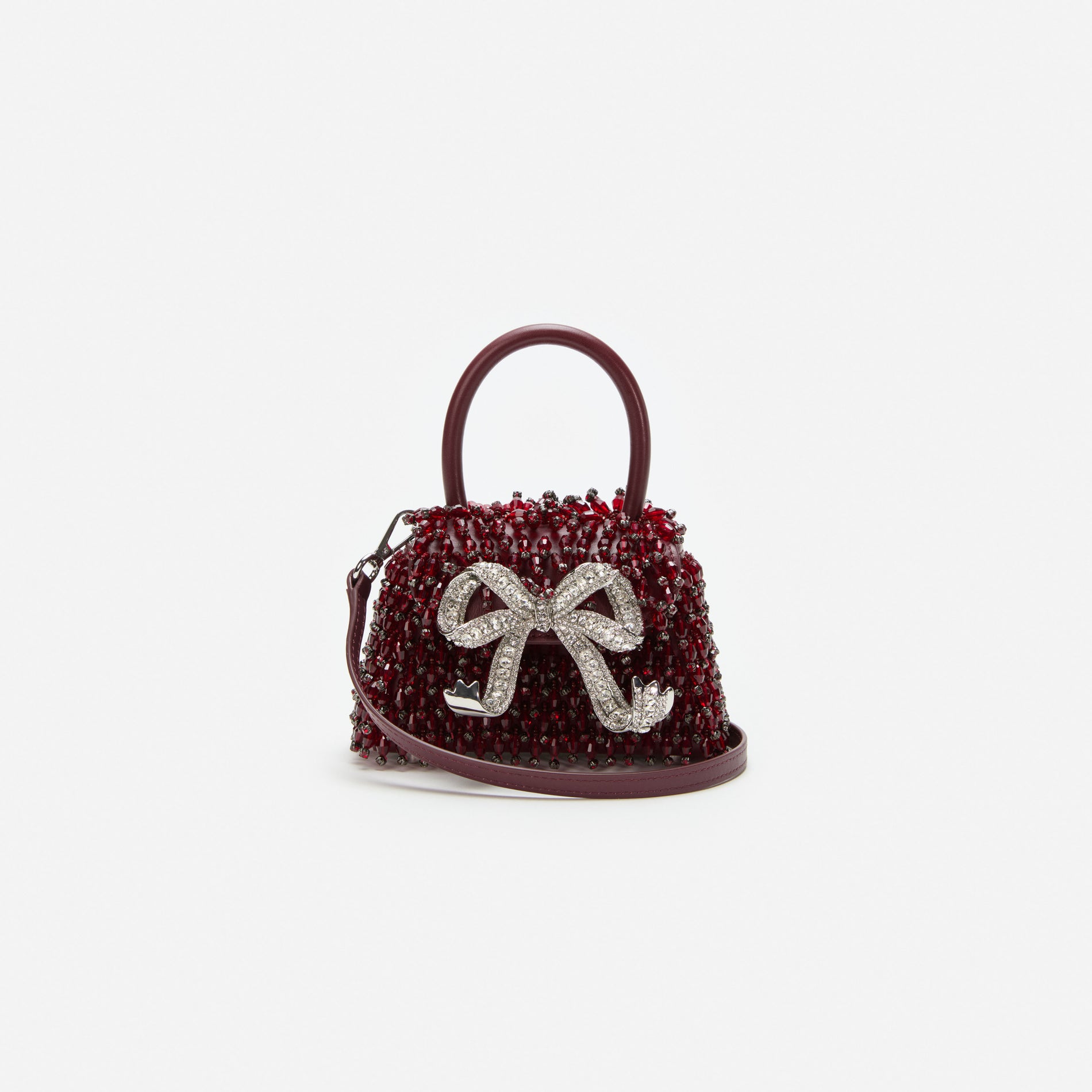 Burgundy Embellished Micro Bow Bag