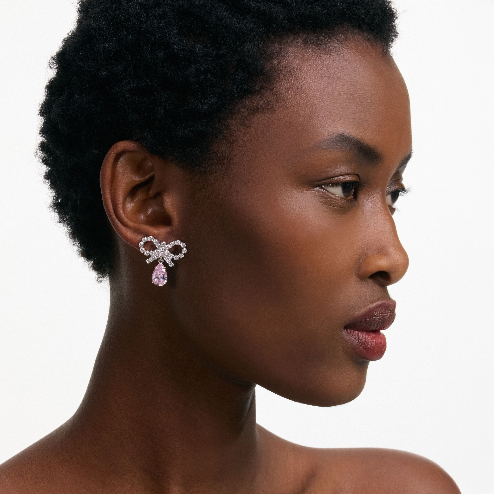 Micro Bow Pink Droplet Earrings