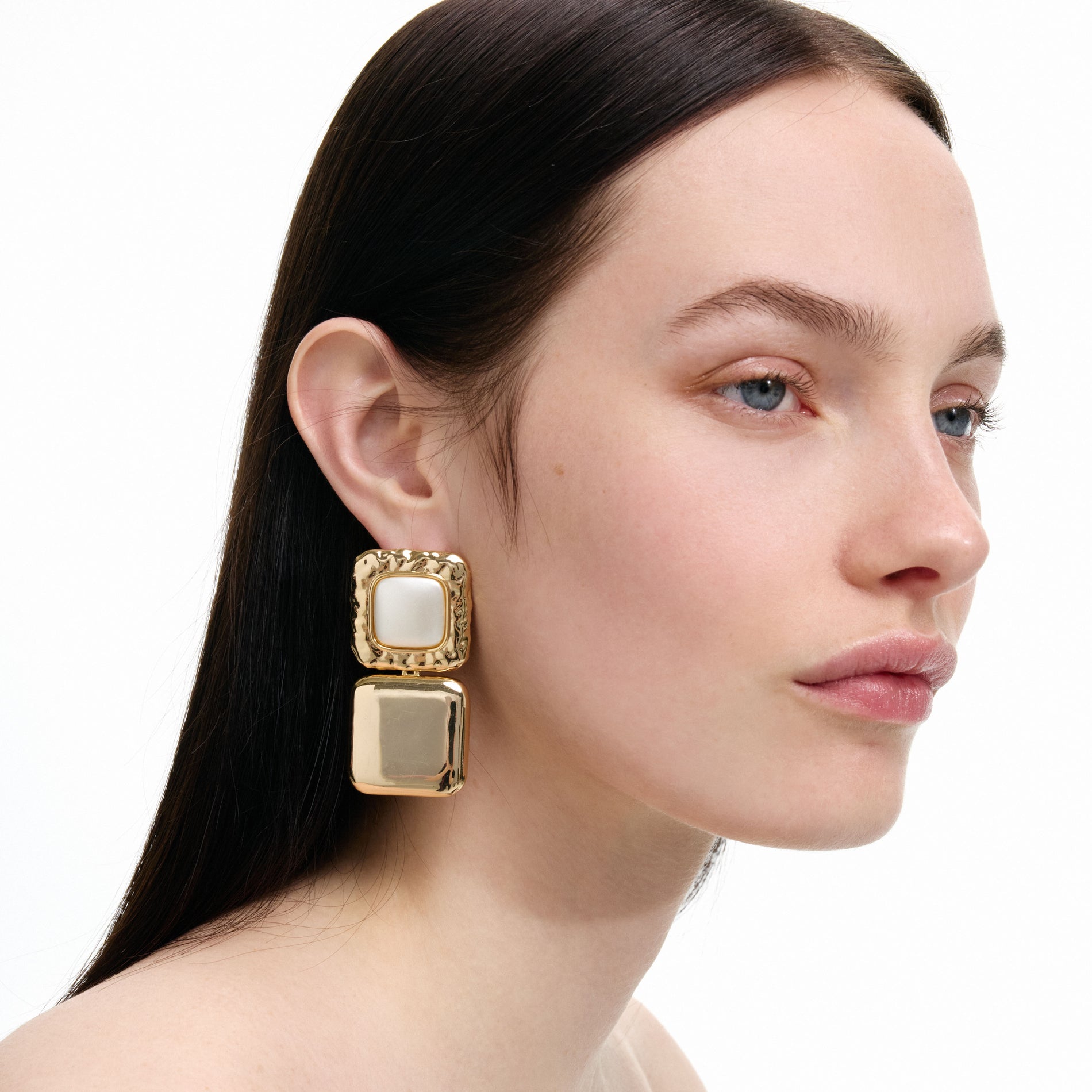 Mottled Gold Pearl Tiered Earrings