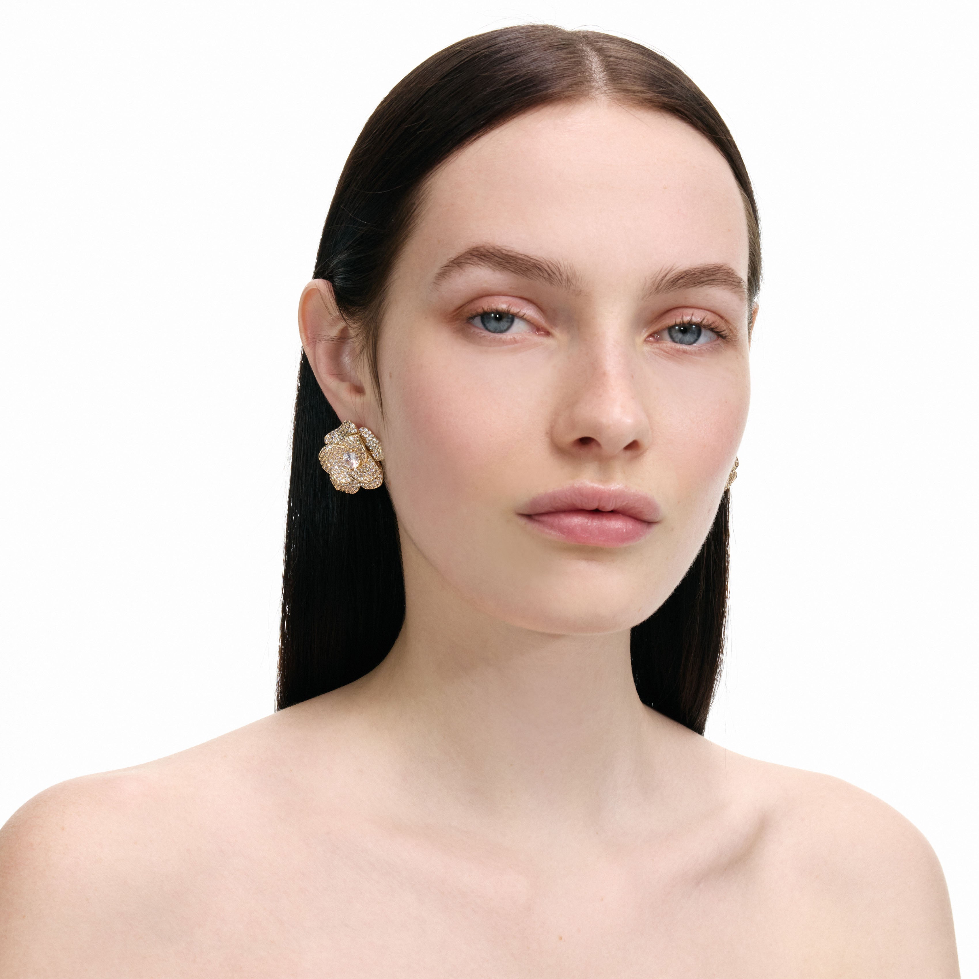 Gold Crystal Flower Earrings