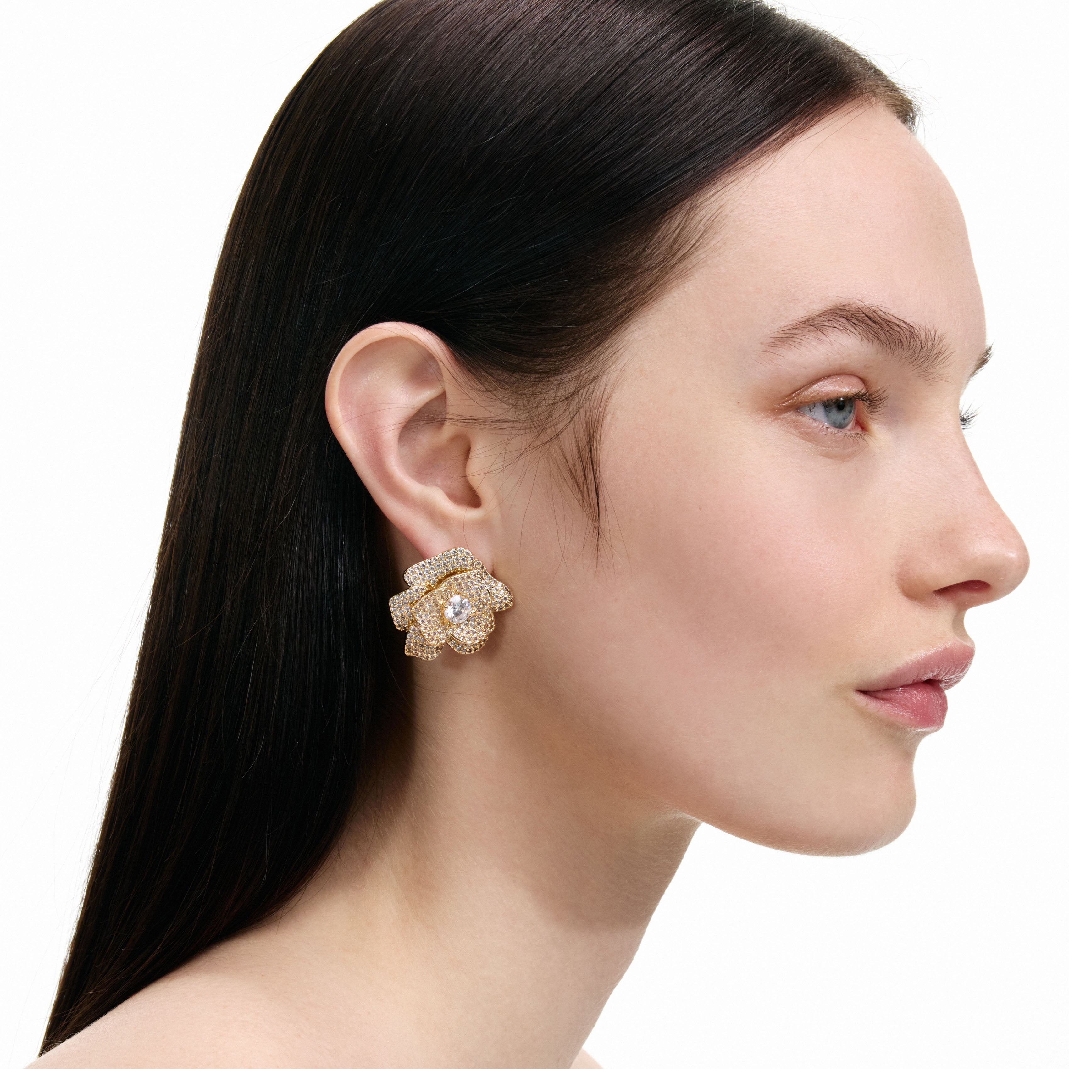 Gold Crystal Flower Earrings