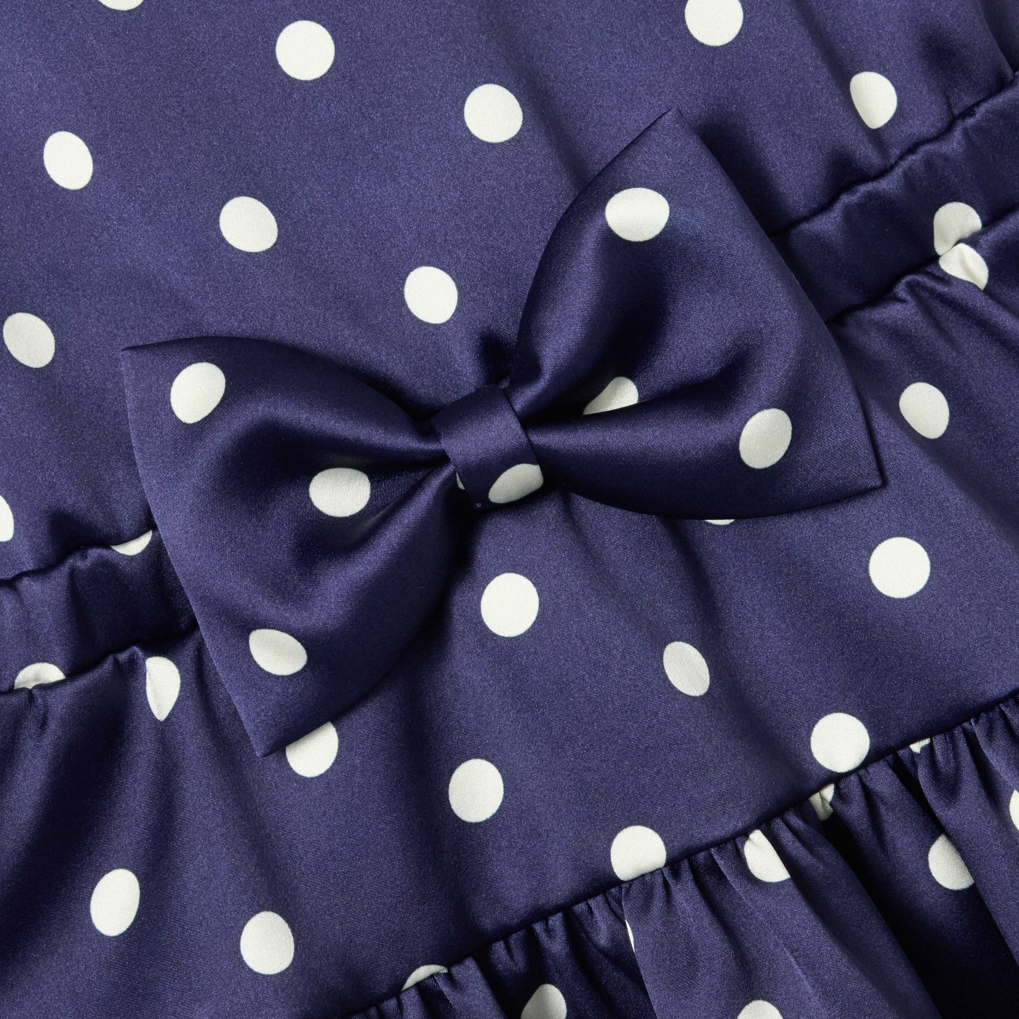 Navy Taffeta Polka Dot Dress