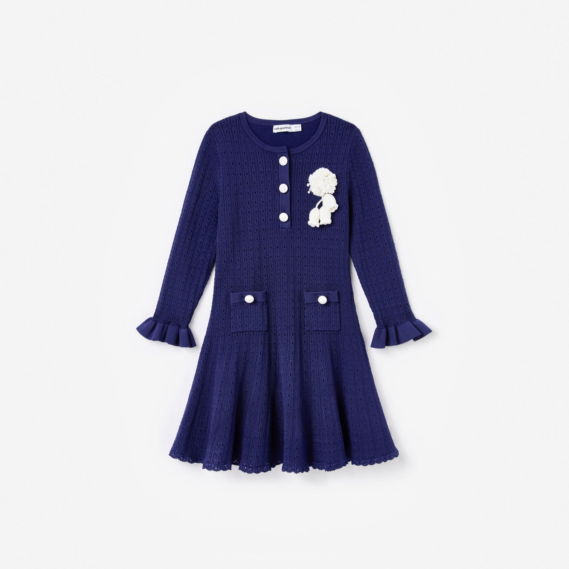Navy Pointelle Knit Dress