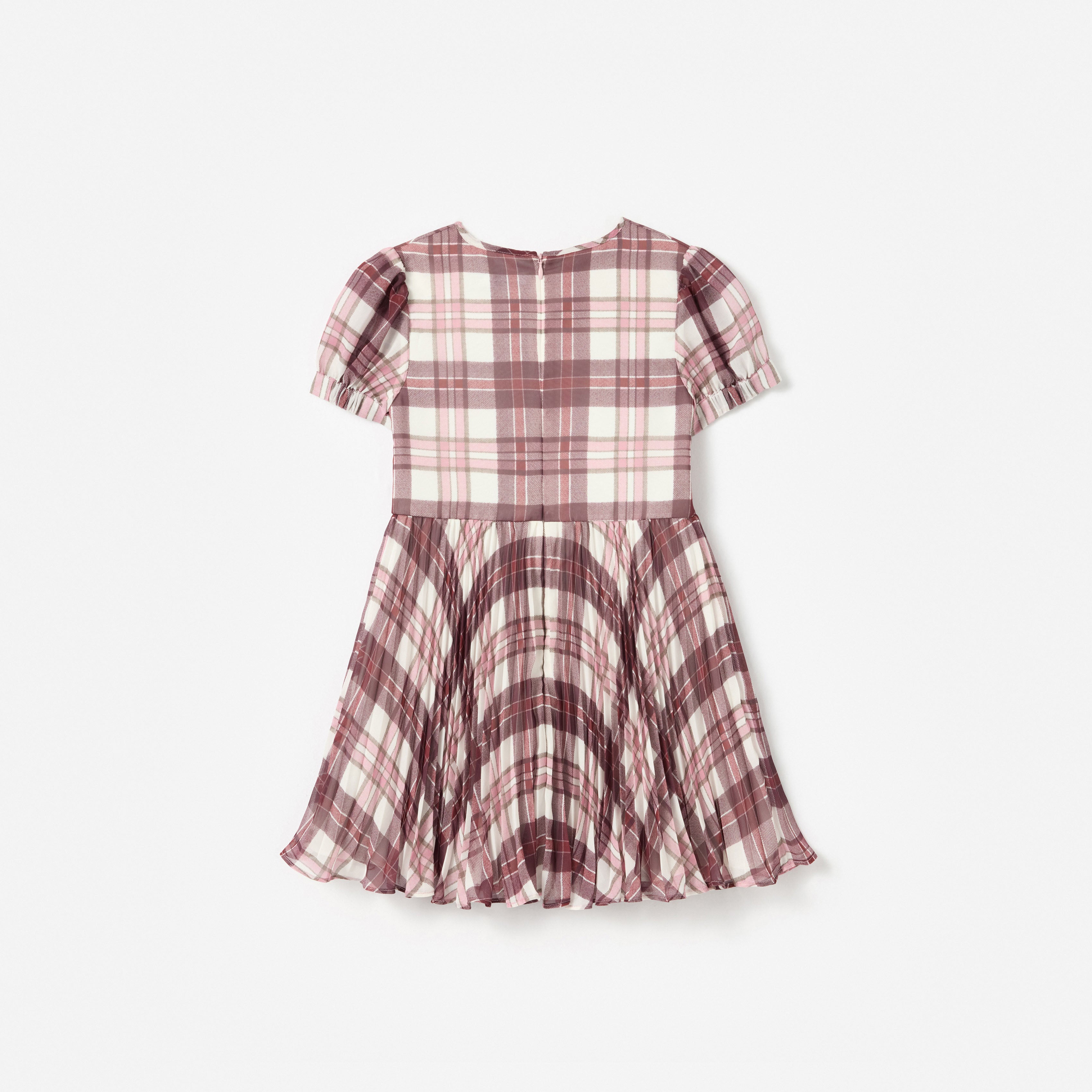Burgundy Check Print Chiffon Dress