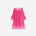 Pink Chiffon Long Sleeve Dress