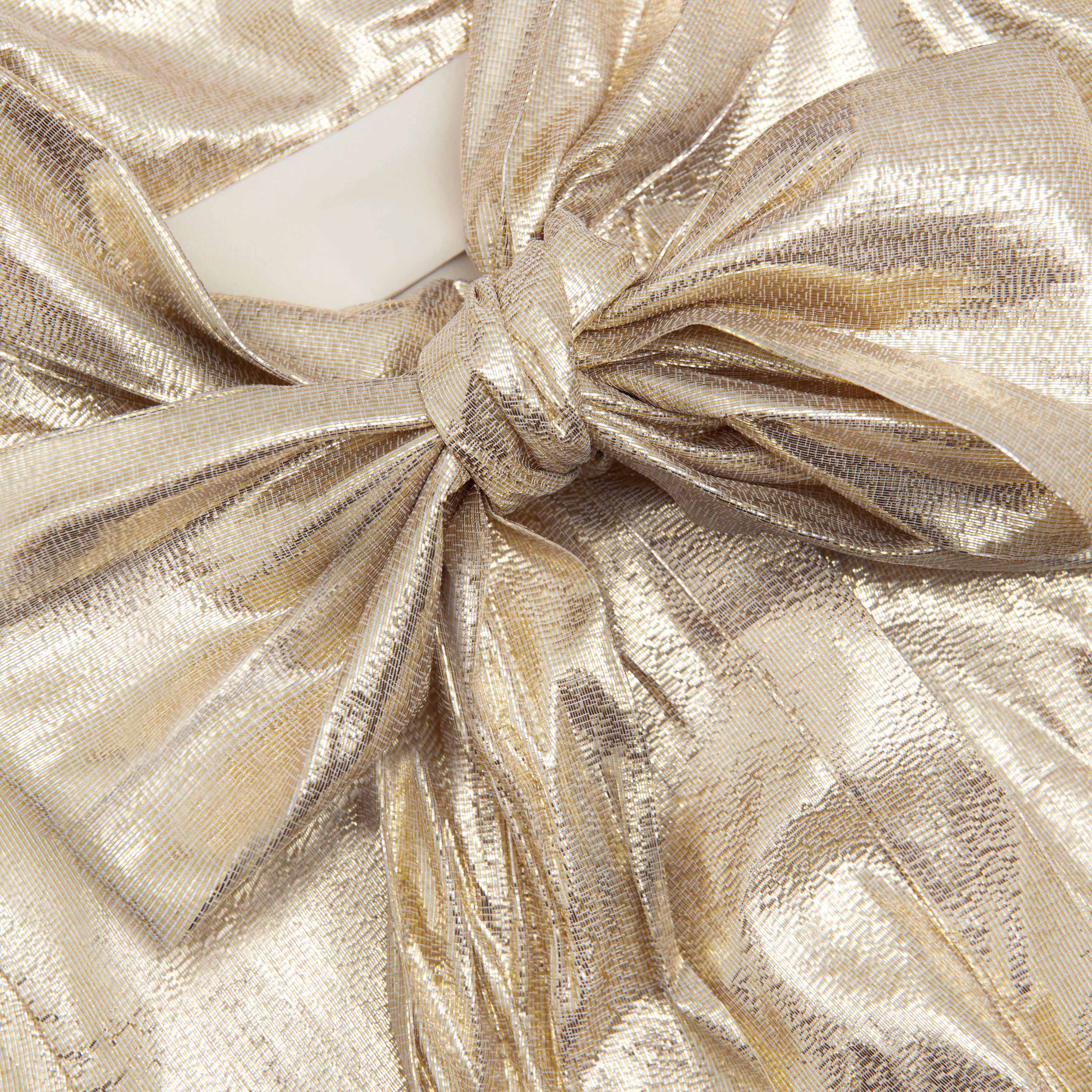 Gold Metallic Tie Neck Midi Dress