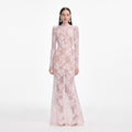 Pale Pink Rhinestone Lace Maxi Dress