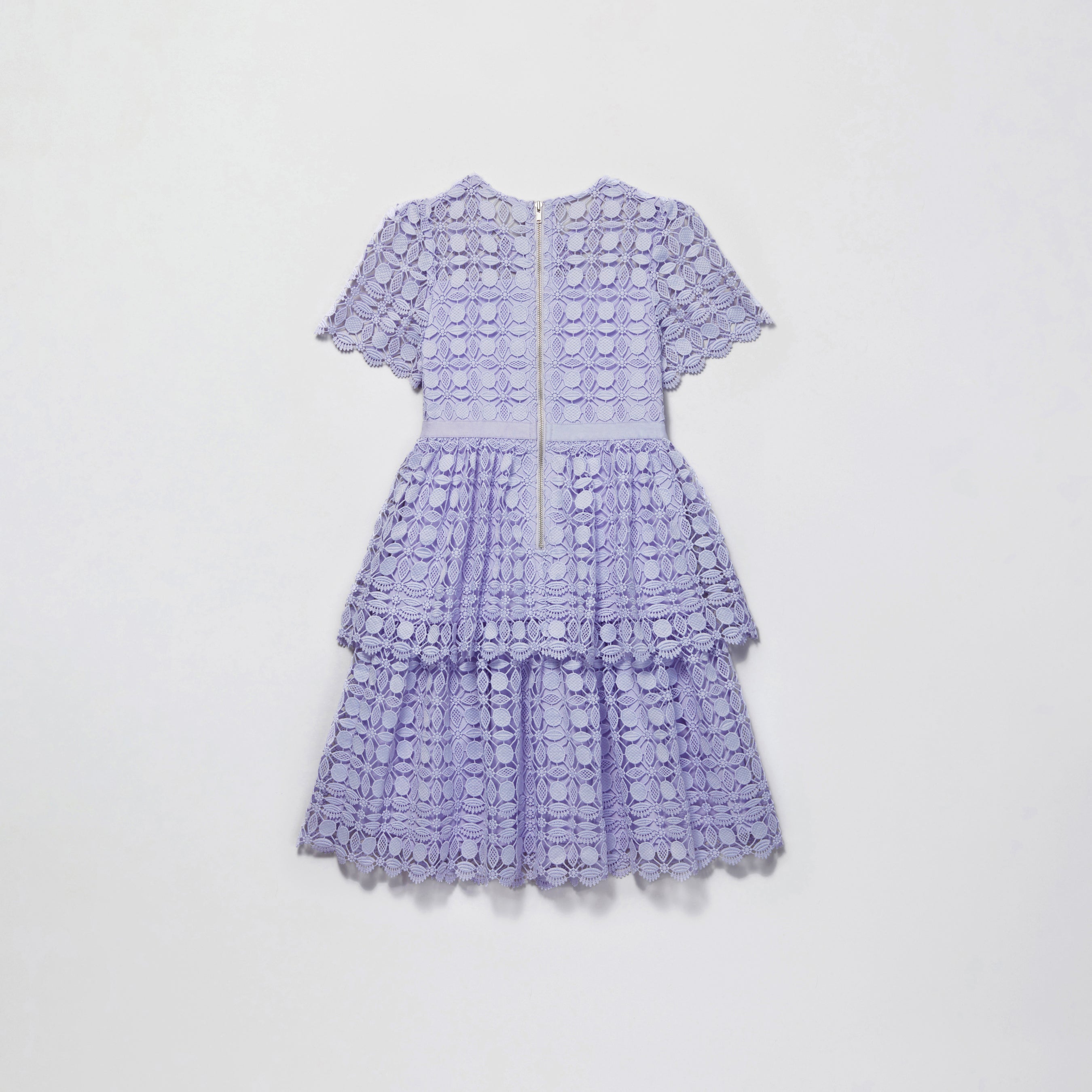 Lilac Petal Lace Tiered Mini Dress