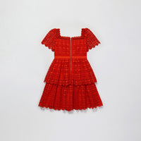 Red Petal Lace Tiered Mini Dress