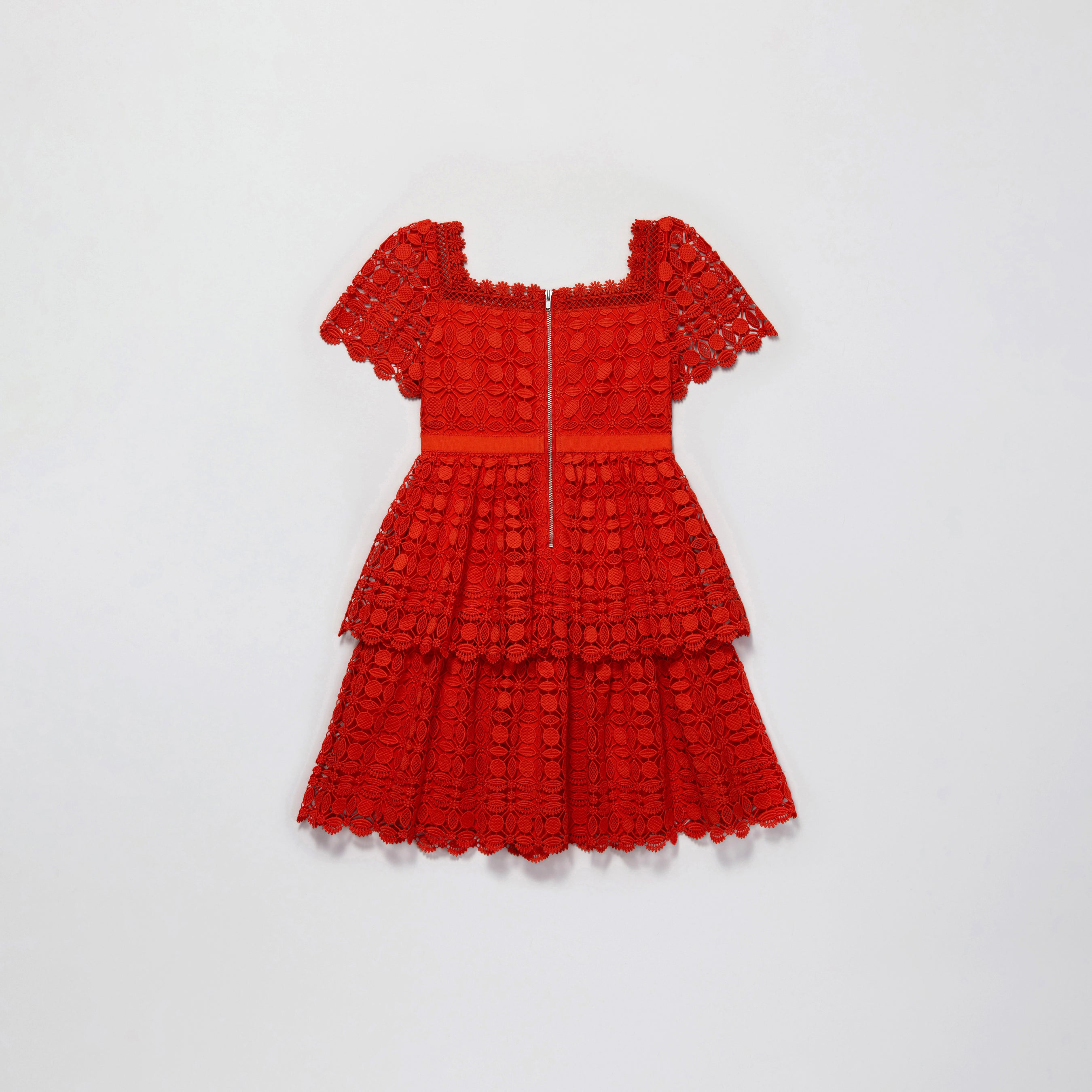 Red Petal Lace Tiered Mini Dress