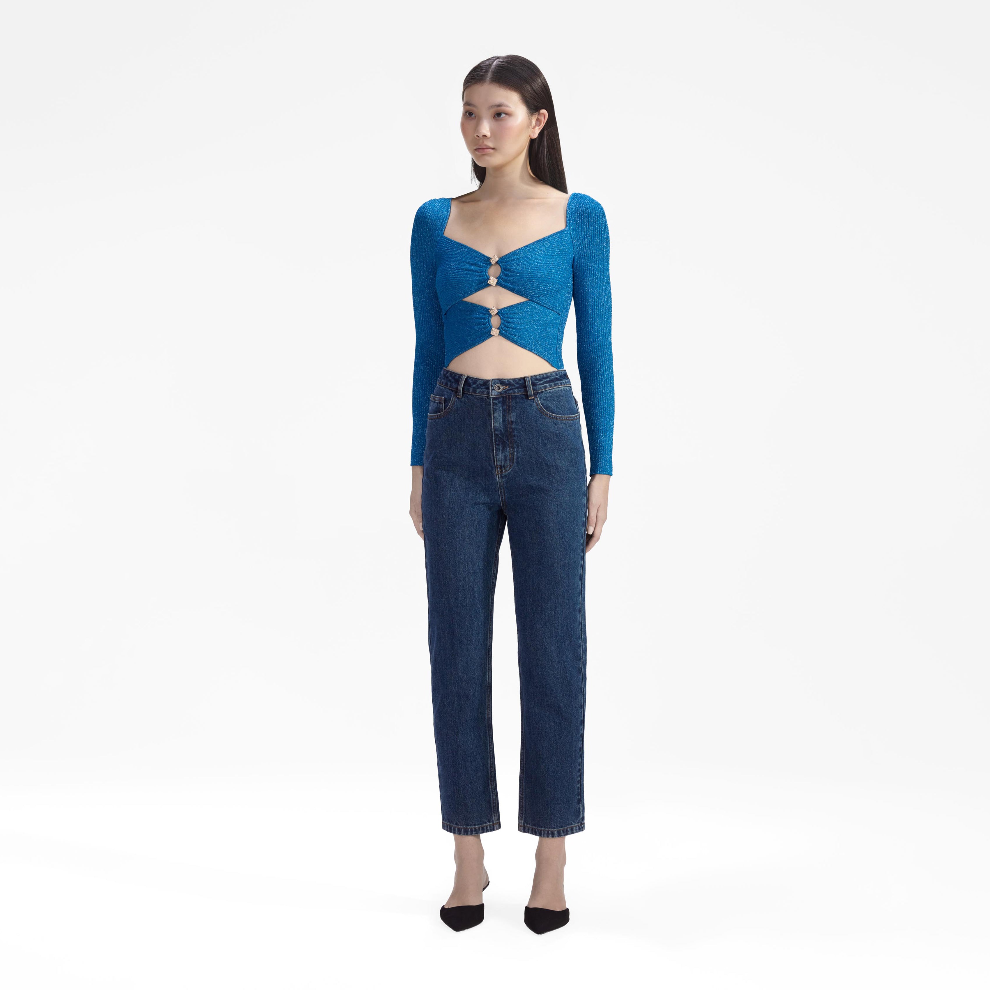 Blue Lurex Knit Top – self-portrait