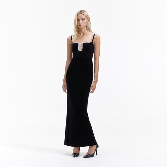 Black Velvet Maxi Dress – self-portrait