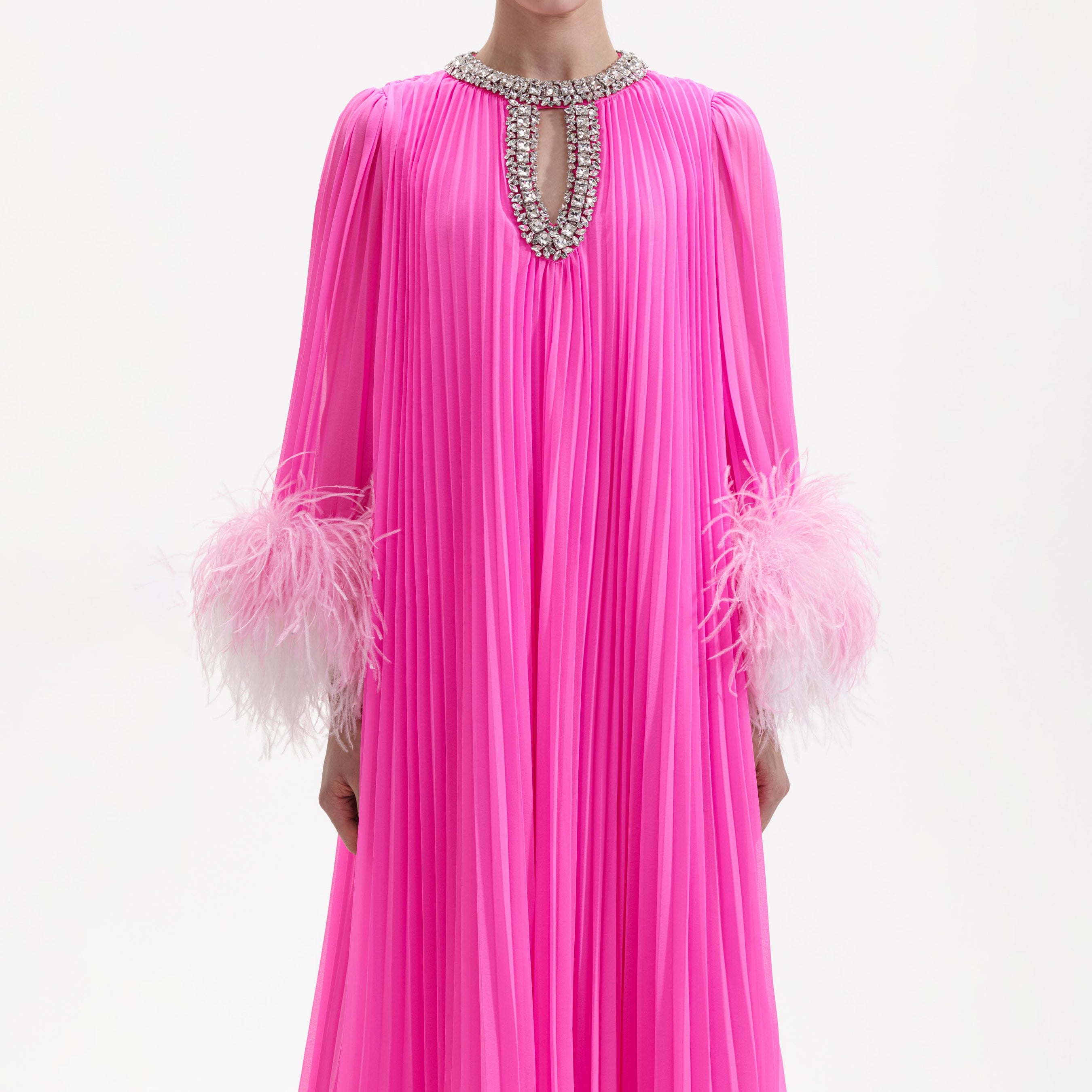 Pink Chiffon Feather Midi Dress – self-portrait