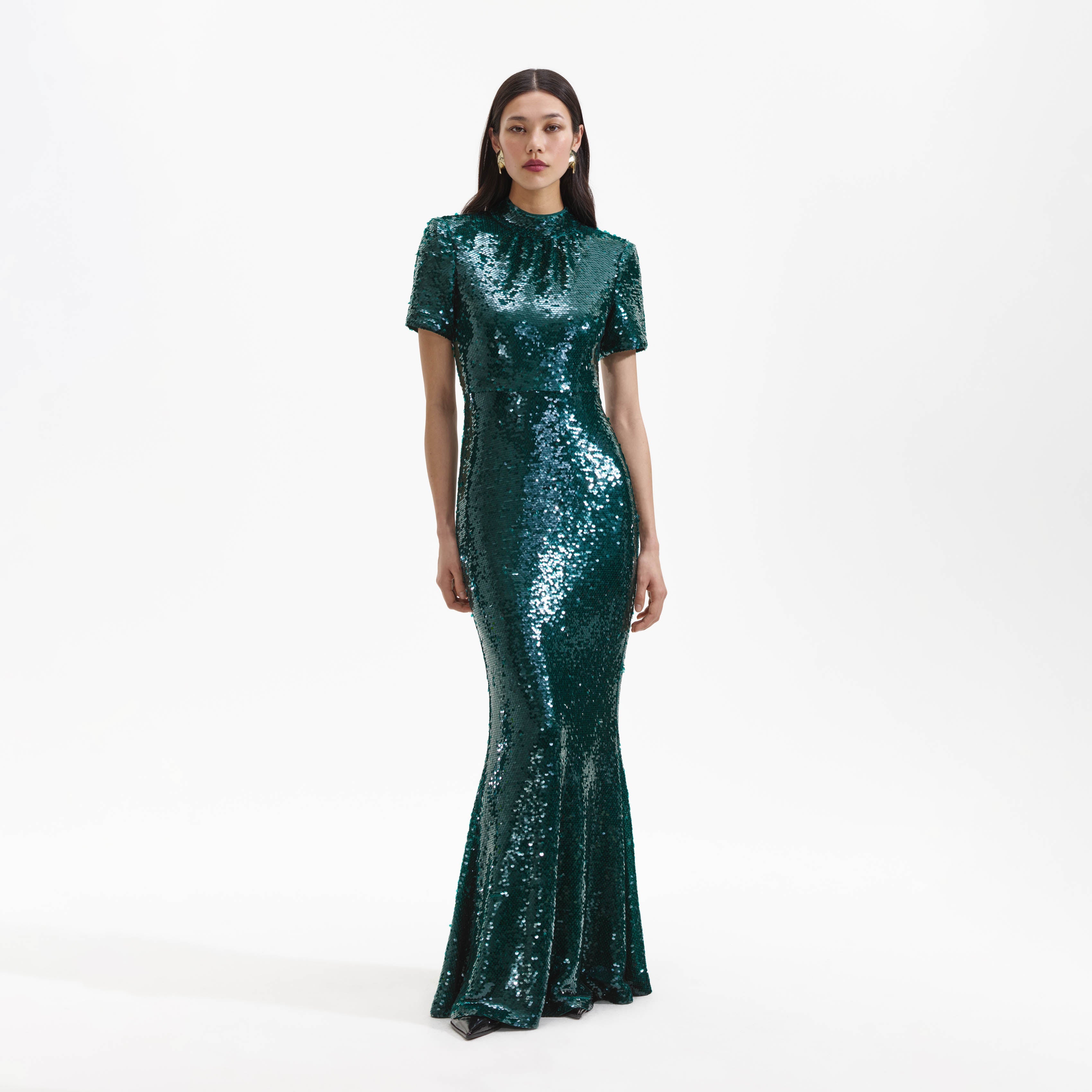 Teal Sequin Maxi Dress – self-portrait