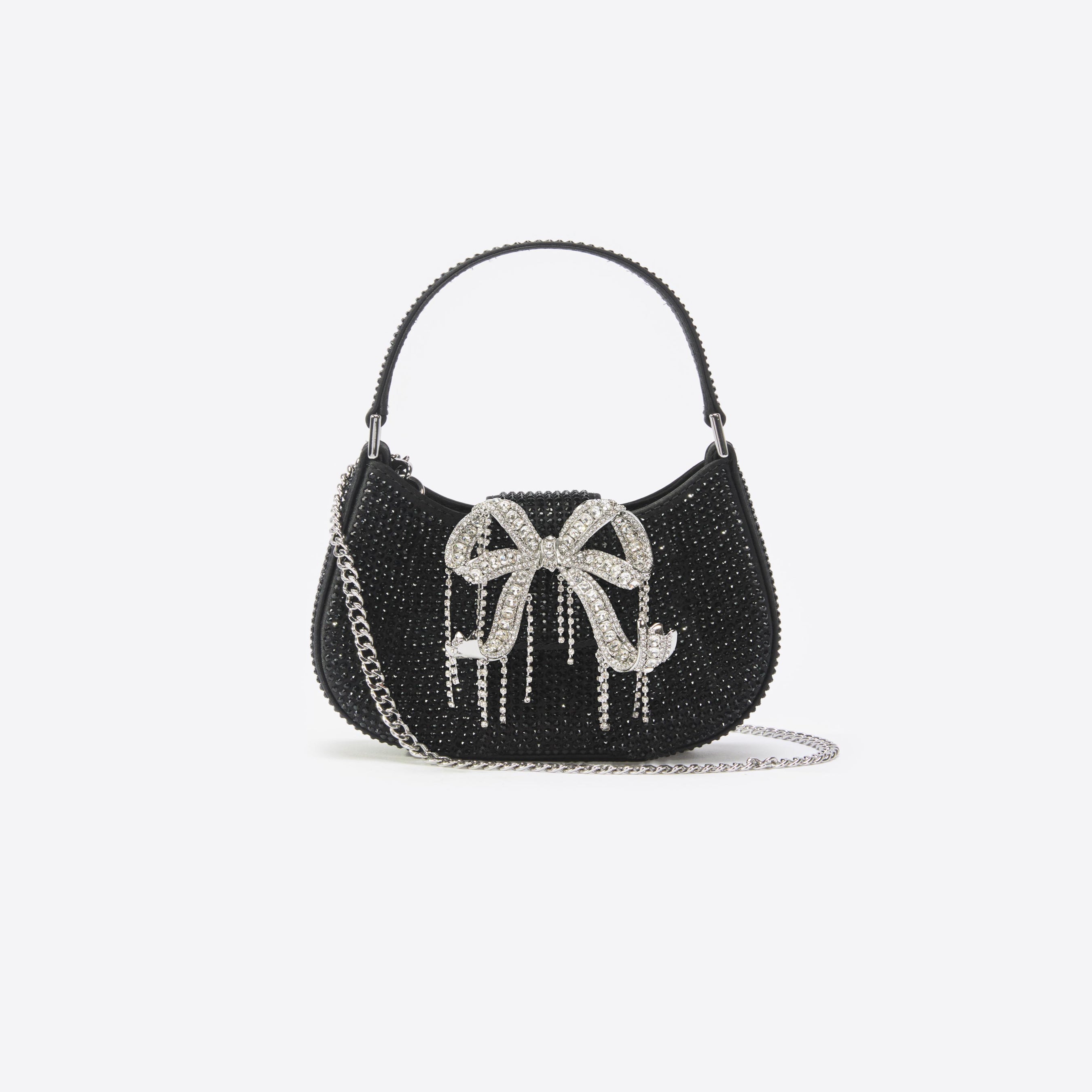 Black Rhinestone Mini Crescent Bag – self-portrait