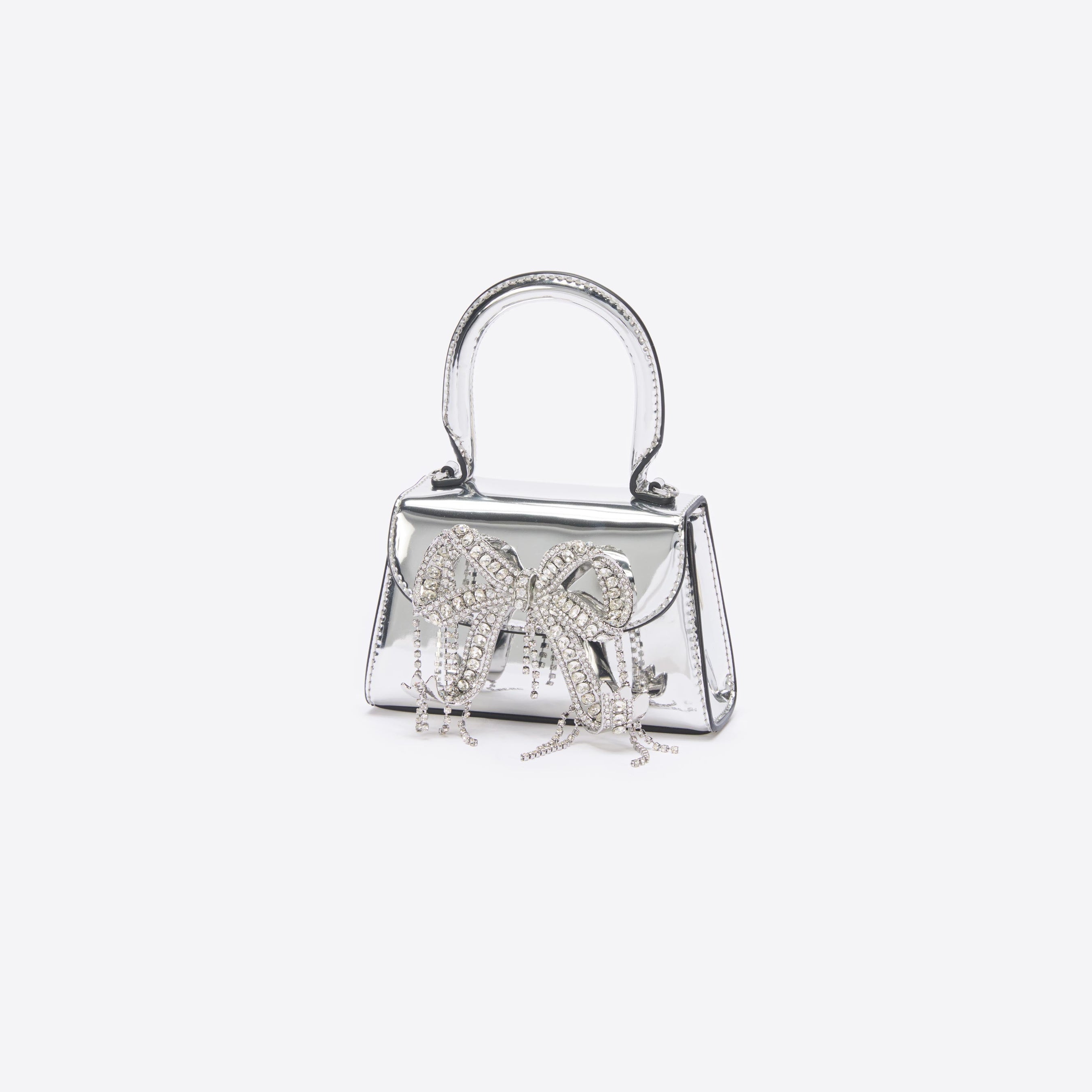 Silver Metallic Micro Embellished Bow Bag