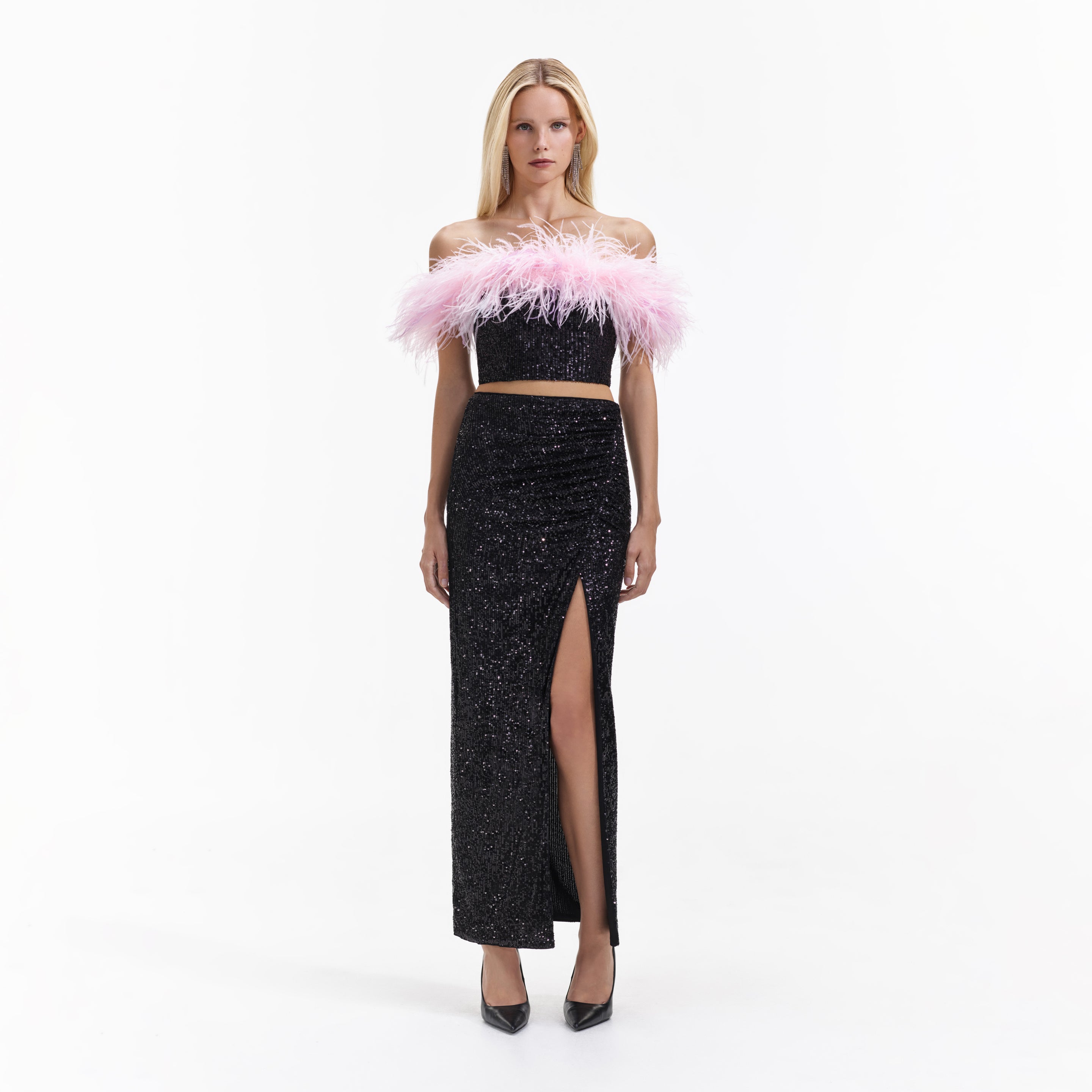 Find Me There Feather Crop Top- Black