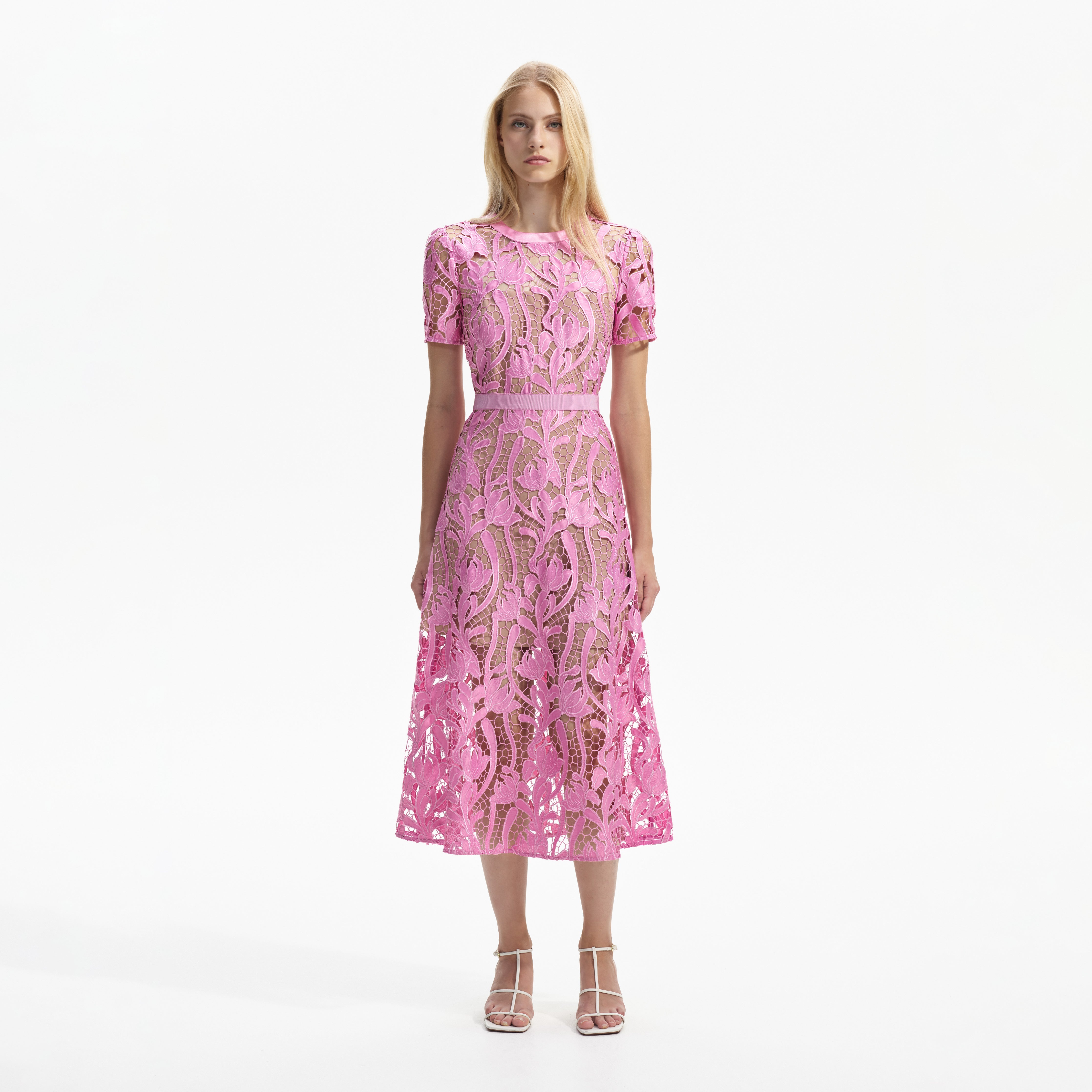 Pink Lace Midi Dress self portrait