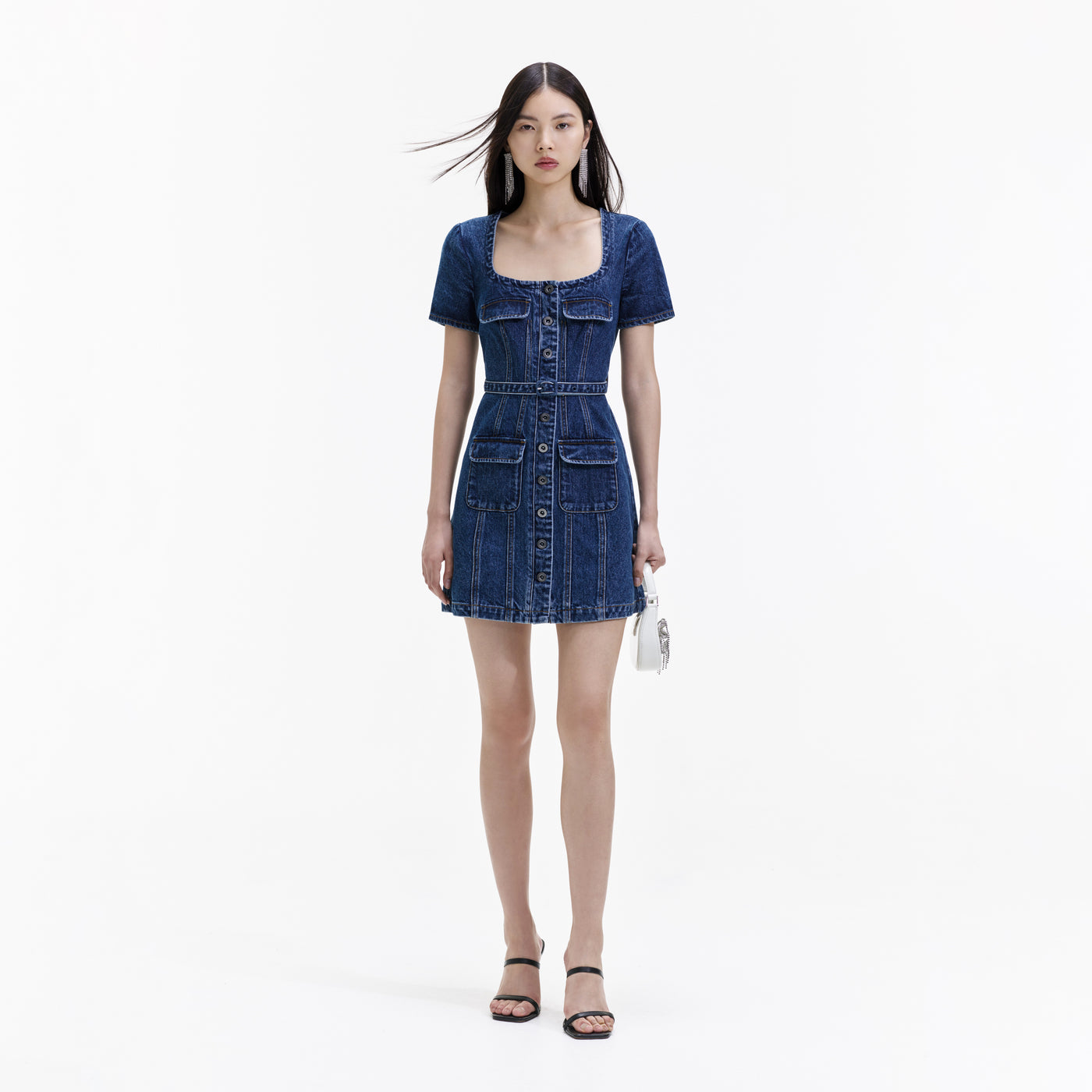 Denim Stitch Detail Mini Dress – self-portrait