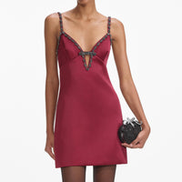 Burgundy Satin Strappy Mini Dress