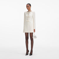 Cream Boucle Diamante Bow Mini Dress