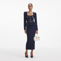 Navy Knit Peplum Midi Dress