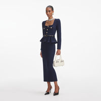 Navy Knit Peplum Midi Dress