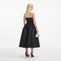 Black Taffeta Contrast Bow Midi Dress