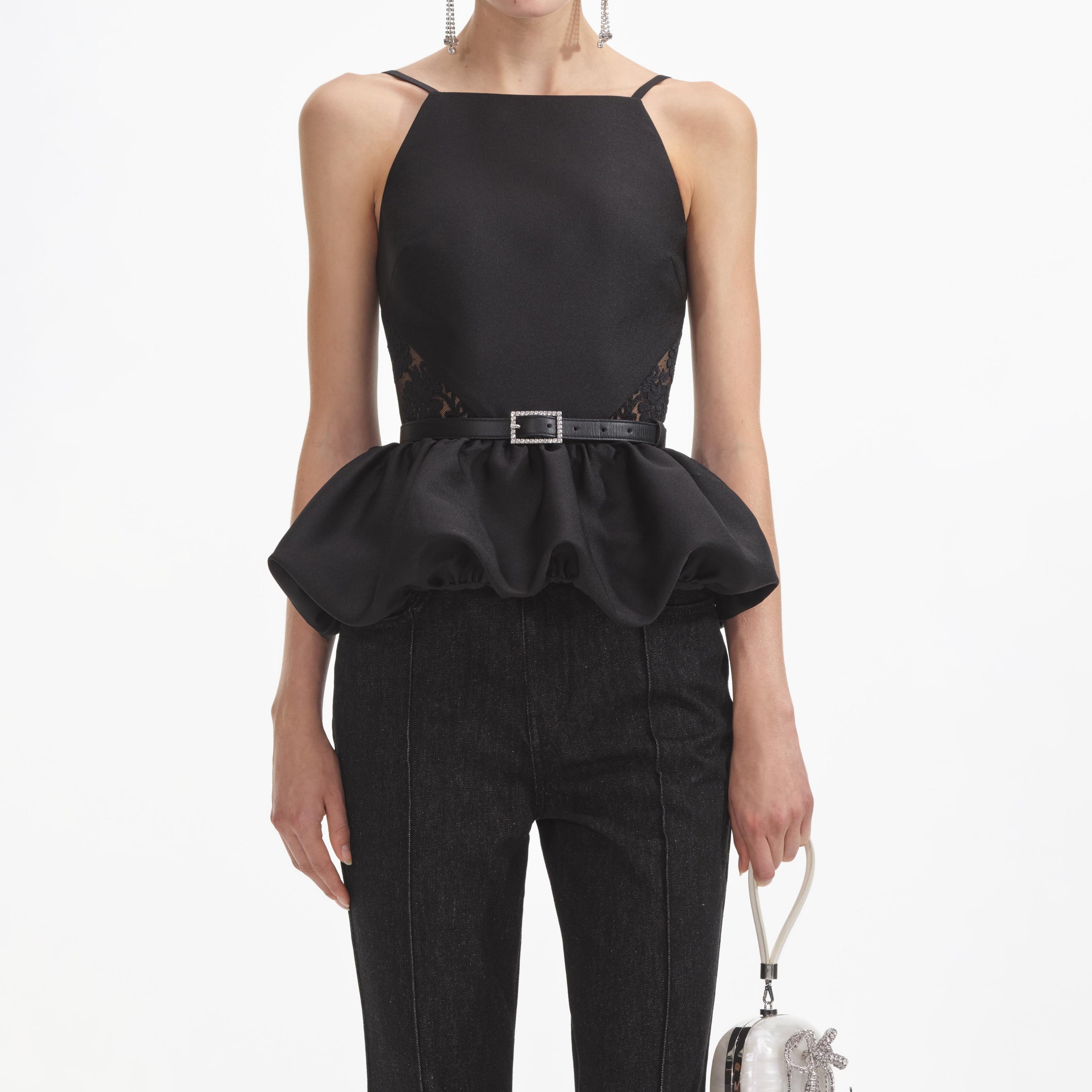 Black Taffeta Peplum Top