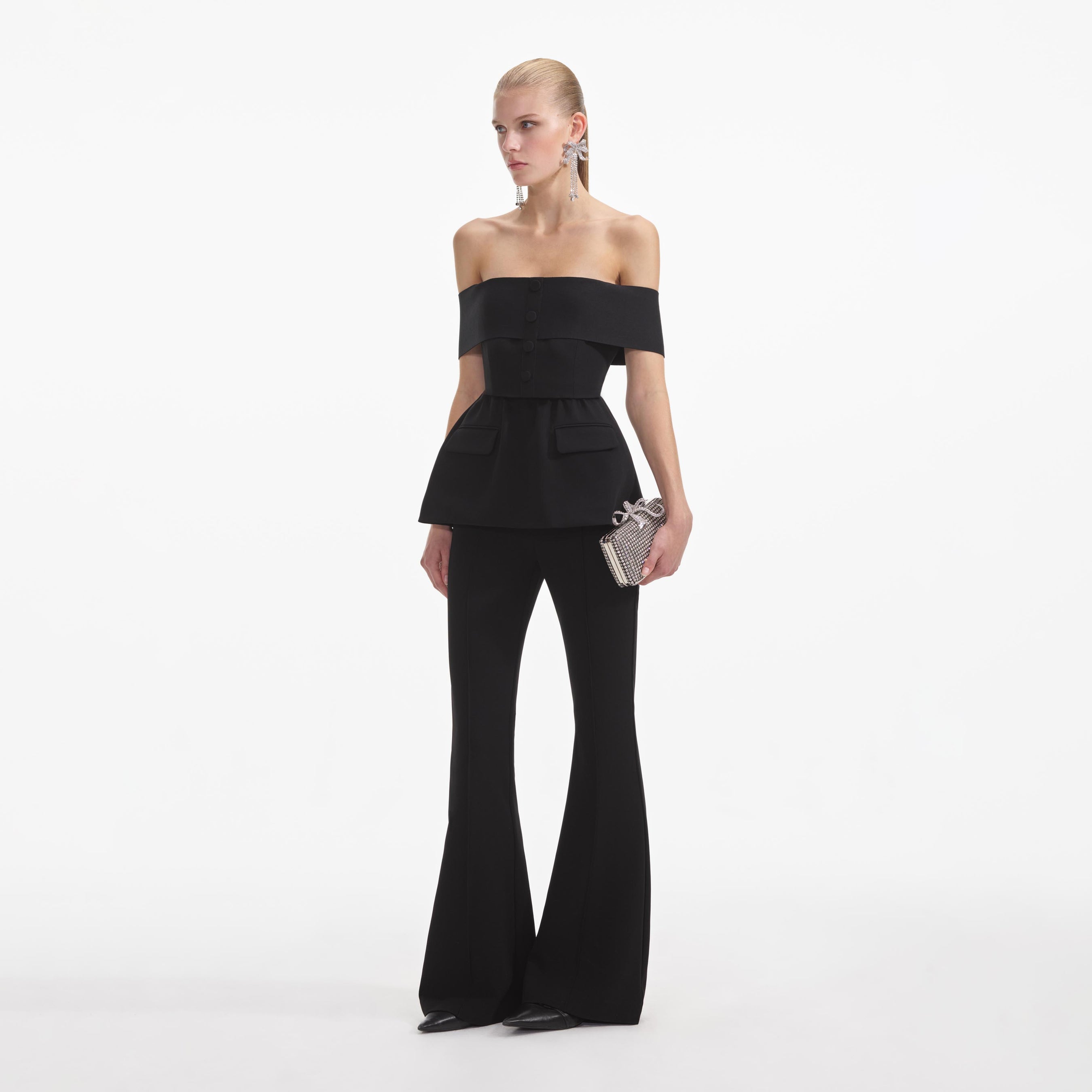 Black Crepe Off Shoulder Jumpsuit