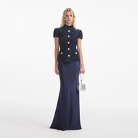 Navy Metallic Boucle Maxi Dress