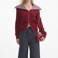 Burgundy Diamante Collar Knit Jacket